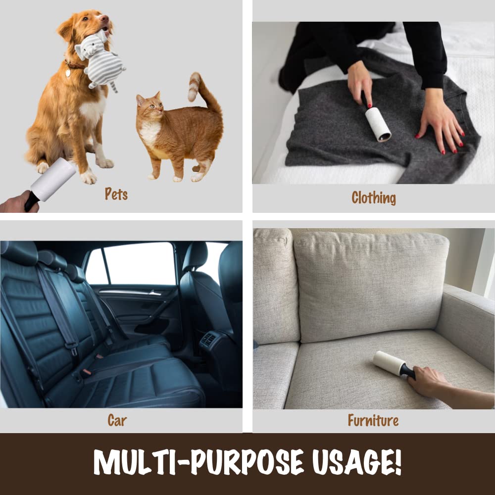Pet Hair Lint Roller - Sticky Fur Remover for Clothes, Dog & Cat Hair - 360 Sheets Reusable - Perfect for Home, Office & Travel