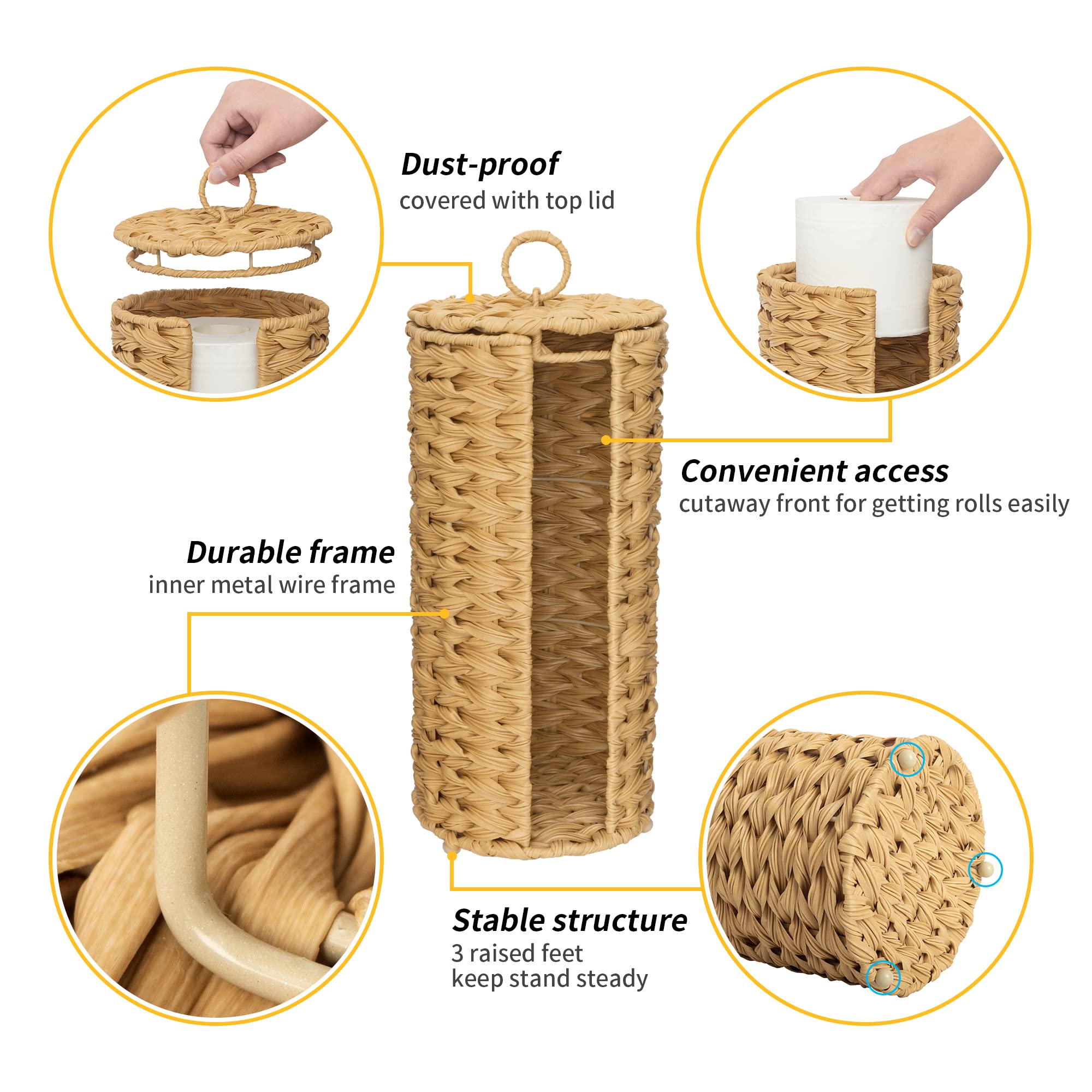 GRANNY SAYS Wicker Toilet Paper Holder - Free Standing Bathroom Tissue Roll Stand for 3 Rolls, Decorative Wicker Toilet Roll Organizer with Sturdy Base - Perfect for Farmhouse, Rustic, or Boho Style Bathrooms