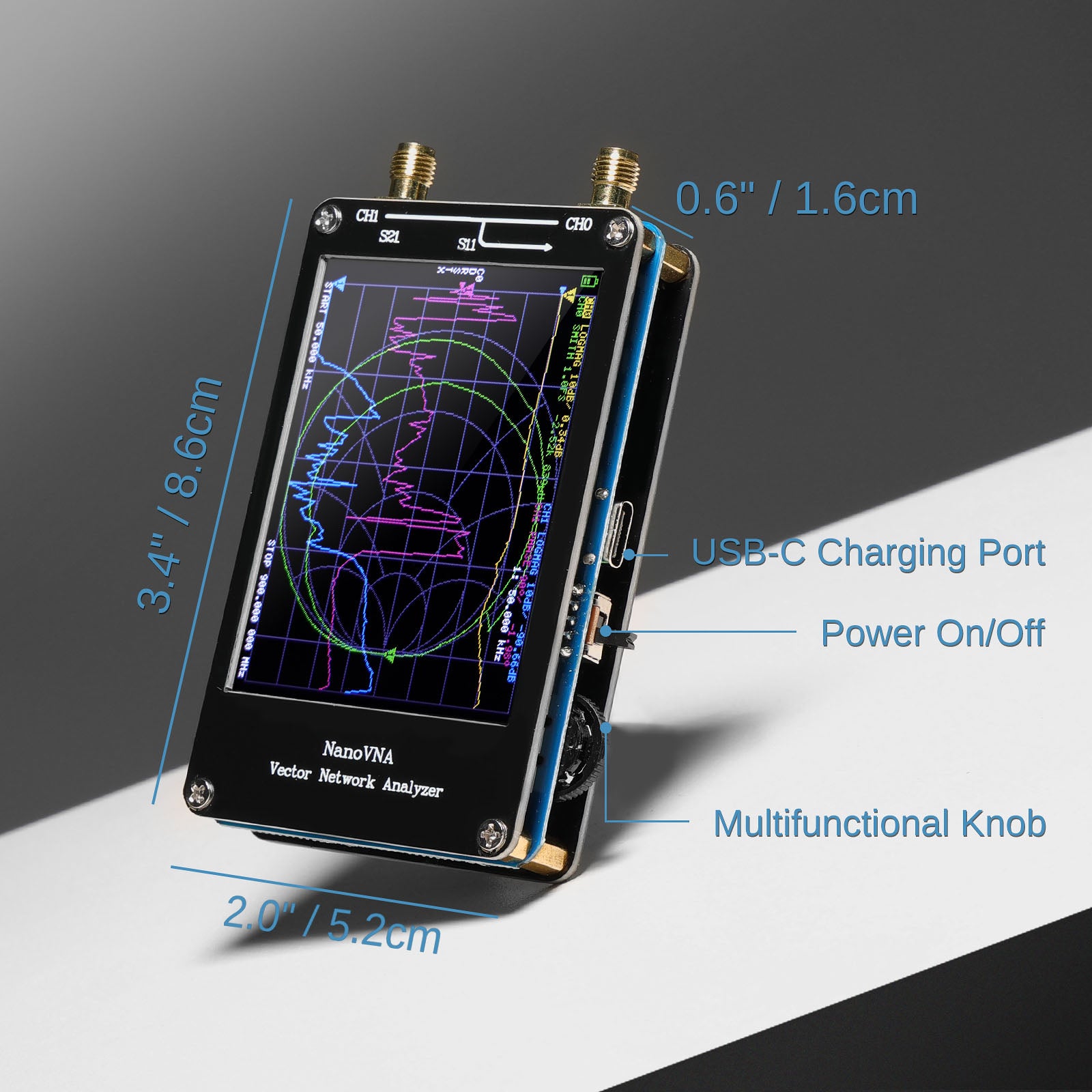 NanoVNA-H Vector Network Analyzer 10kHz-1.5GHz | Upgraded V3.6 Version | 650mAh Rechargeable Battery | USB-C Fast Charging | PC Software Support | for RF Antenna Testing, Ham Radio, Electronics DIY Projects