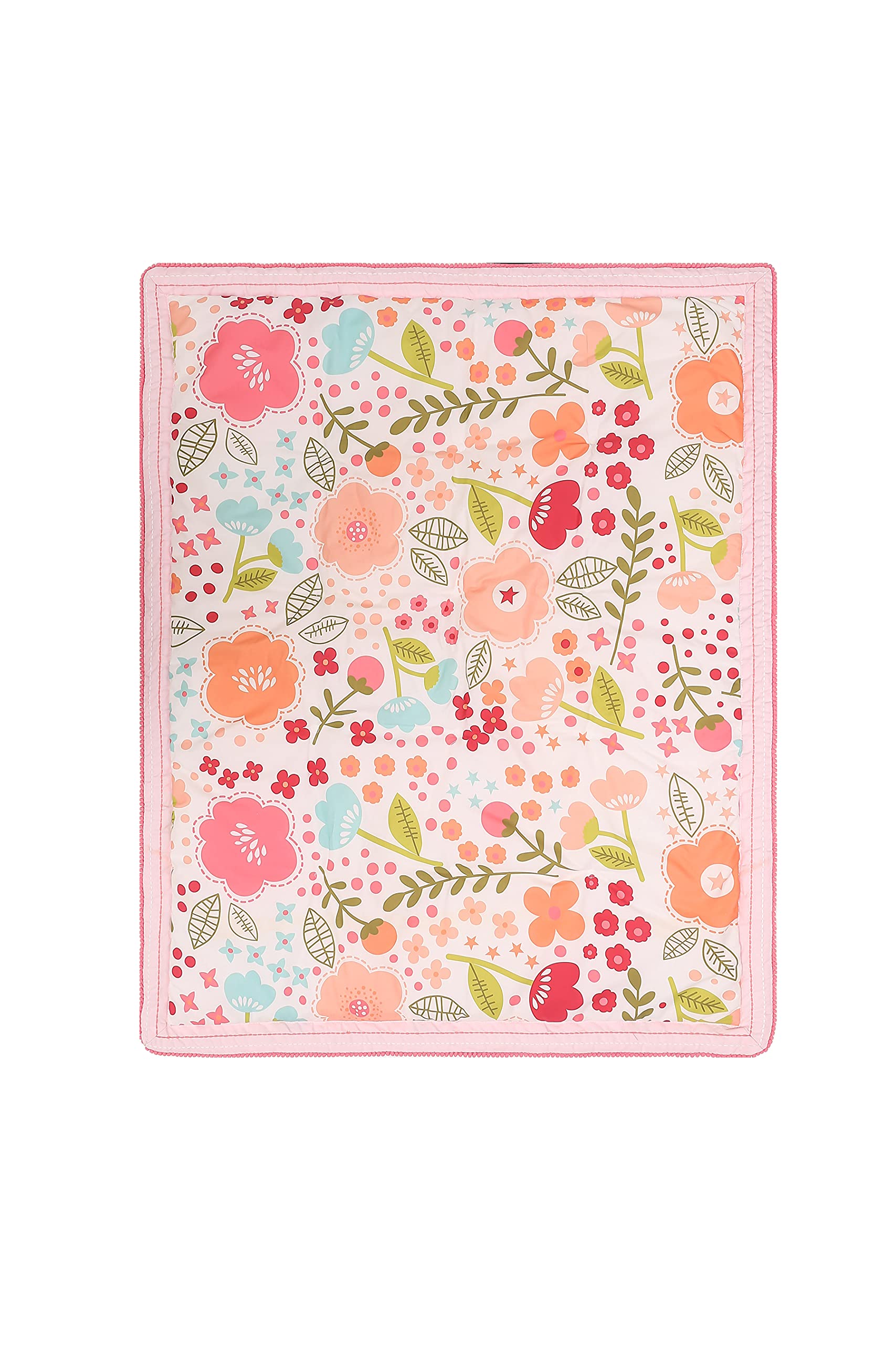 100% Cotton 6-Piece Pink Floral Baby Crib Bedding Set - Includes Quilt, Fitted Sheet, Skirt, Blanket, Diaper Storage Bag & Window Valance - Soft Flower Pattern Nursery Bedding for Girls - Perfect for Nursery Decor, Baby Showers & Newborn Gifts