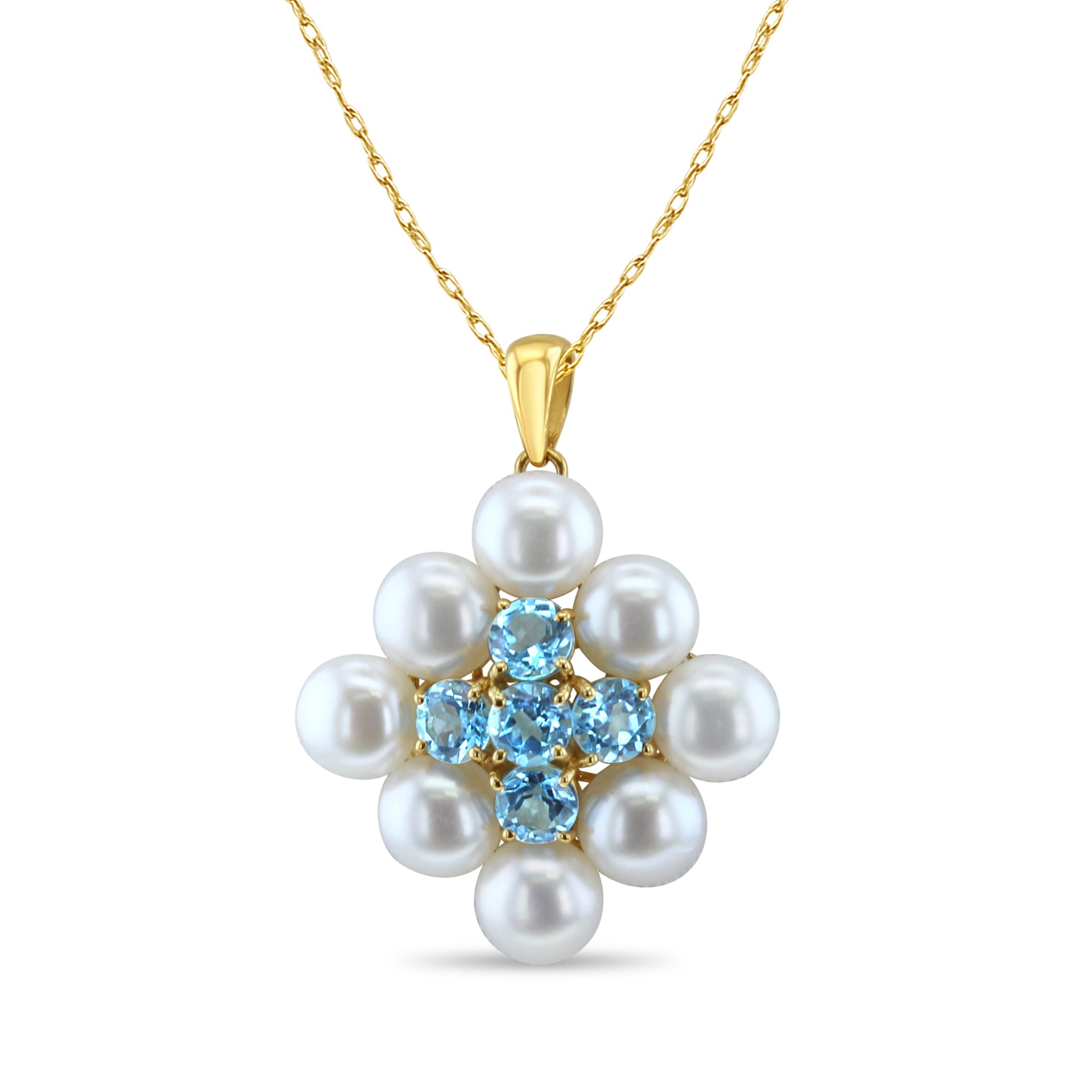 Blue Topaz & Freshwater Pearl Necklace - 14k Yellow Gold Jewelry for Women | Elegant Gift for Birthday, Anniversary & Special Occasions