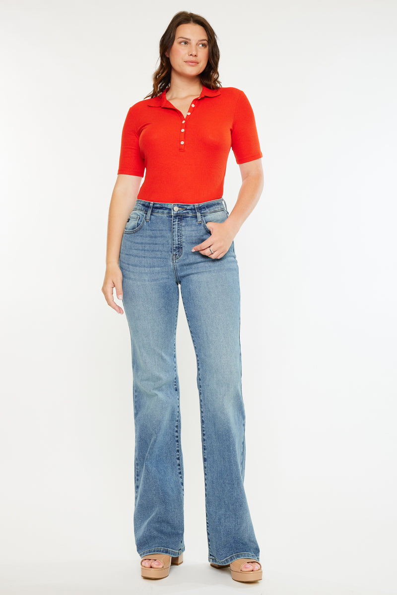 Dulce High Rise Wide Flare Jeans for Women - Curvy Fit Stretch Denim Pants, Comfortable & Flattering Bootcut Jeans for Casual Wear and Night Out