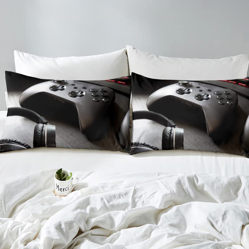 Boys Gaming Bedding Set - Game Controller Comforter Cover for Kids, Teens & Gamers - Modern Gamer Headset Duvet Cover with Pillowcase - Twin Size Black - Perfect for Gaming Rooms & Teen Bedrooms