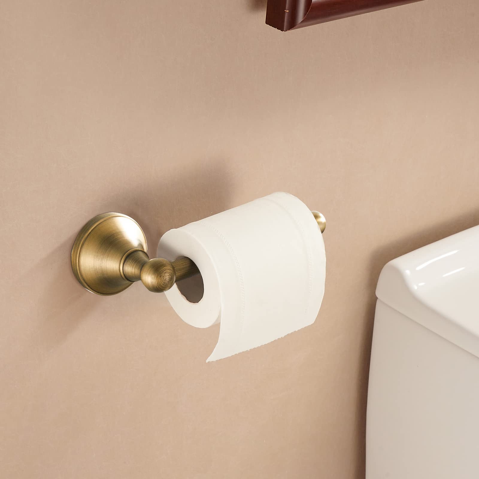 WOLIBEER Antique Brass Toilet Paper Holder & Towel Ring Set - 2 Piece Wall Mounted Bathroom Tissue Roll Hanger - Vintage Bath Accessories for Classic & Farmhouse Style Bathrooms