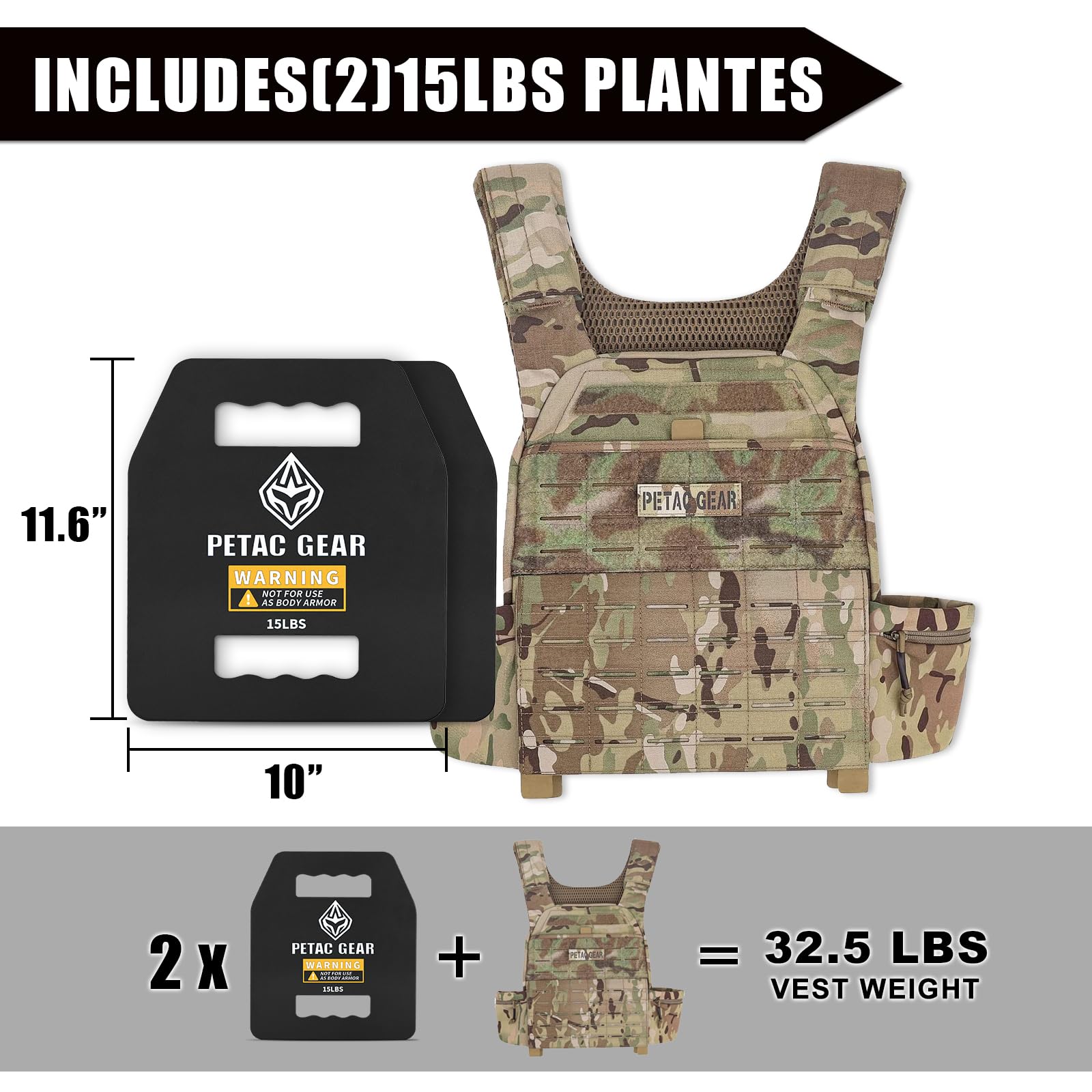PETAC GEAR Tactical Weight Plates for Weighted Vest - 5/10/15/20 LBS Strength Training Equipment for Men - Gym, CrossFit & Home Workout Gear