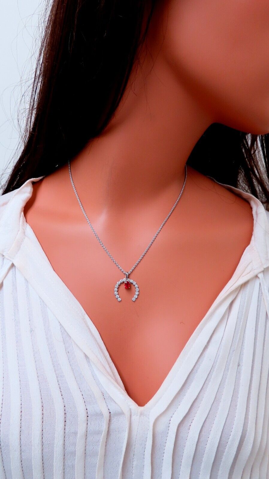 14kt Gold Horseshoe Natural Ruby Diamond Necklace for Women - Elegant Gift for Birthday, Anniversary & Special Occasions