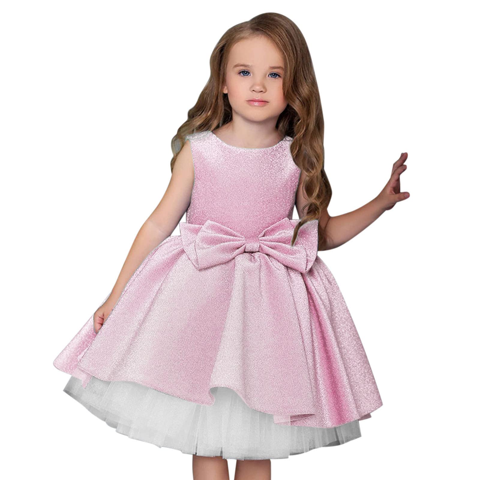 **Baby Girls Wedding Guest Dress - Toddler Princess Bow Tulle Patchwork Party Dress - Perfect for Weddings, Birthday Parties & Special Occasions**