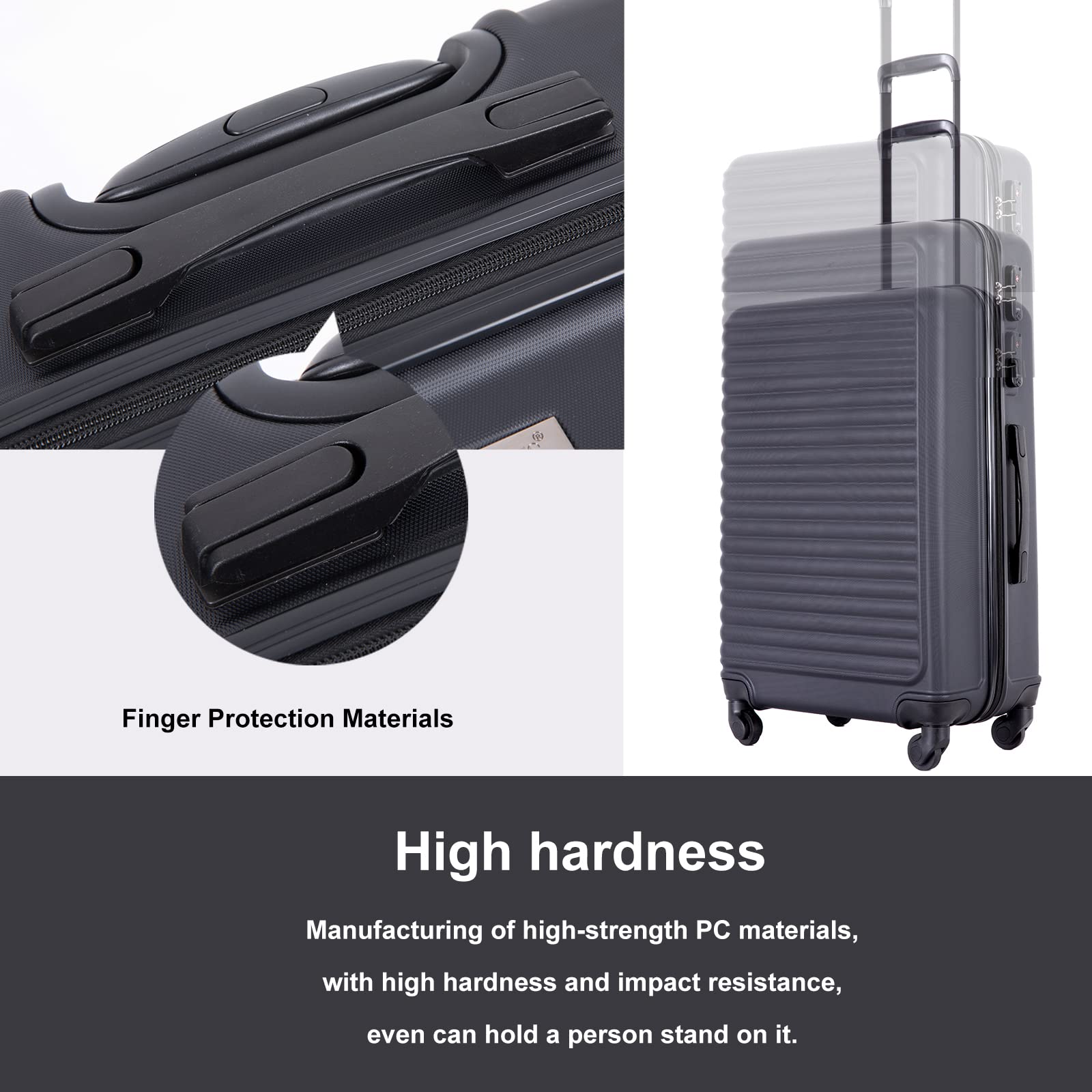 Durable Lightweight Hardshell Luggage Set with Spinner Wheels & TSA Lock - 3-Piece Carry-On Suitcase (20