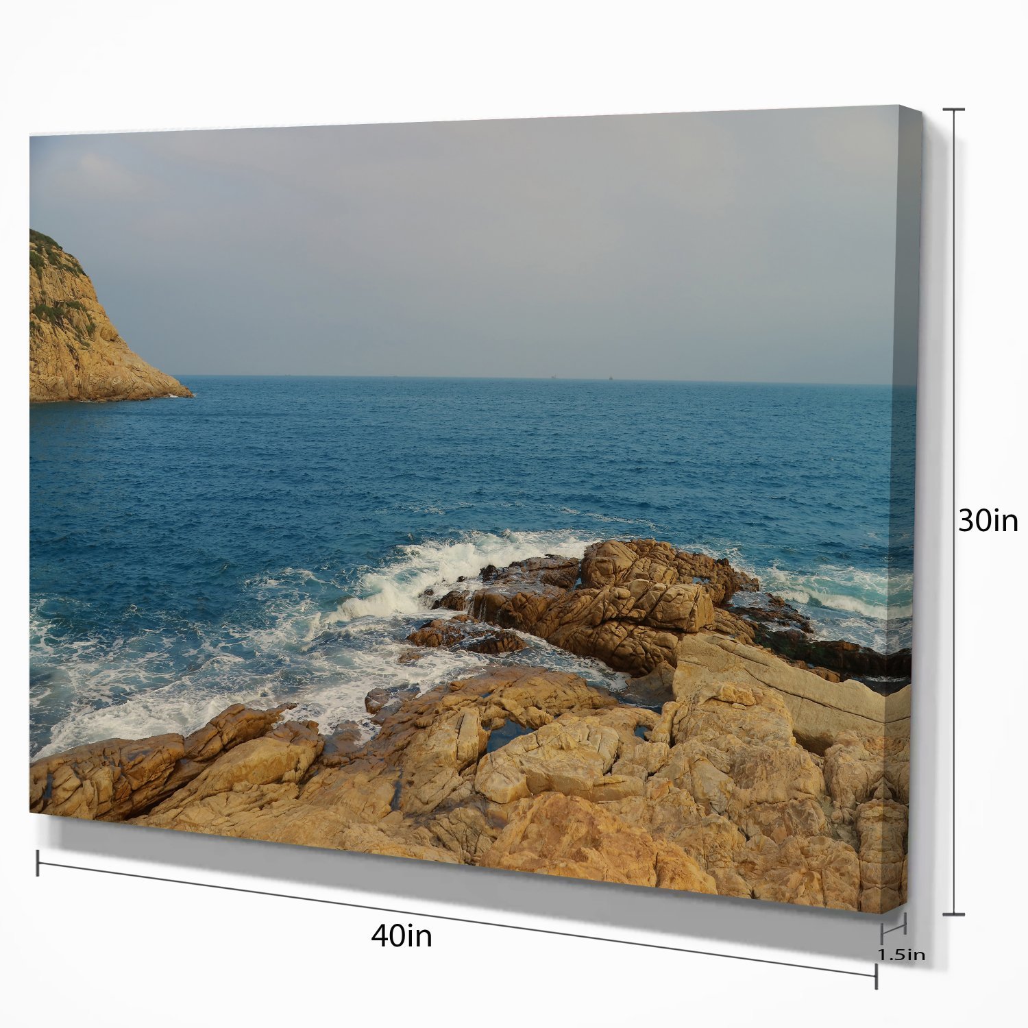 Extra Large Seashore Canvas Art - Stunning Blurred Waters Hong Kong Beach Wall Decor for Living Room, Bedroom & Office | Coastal Landscape Painting