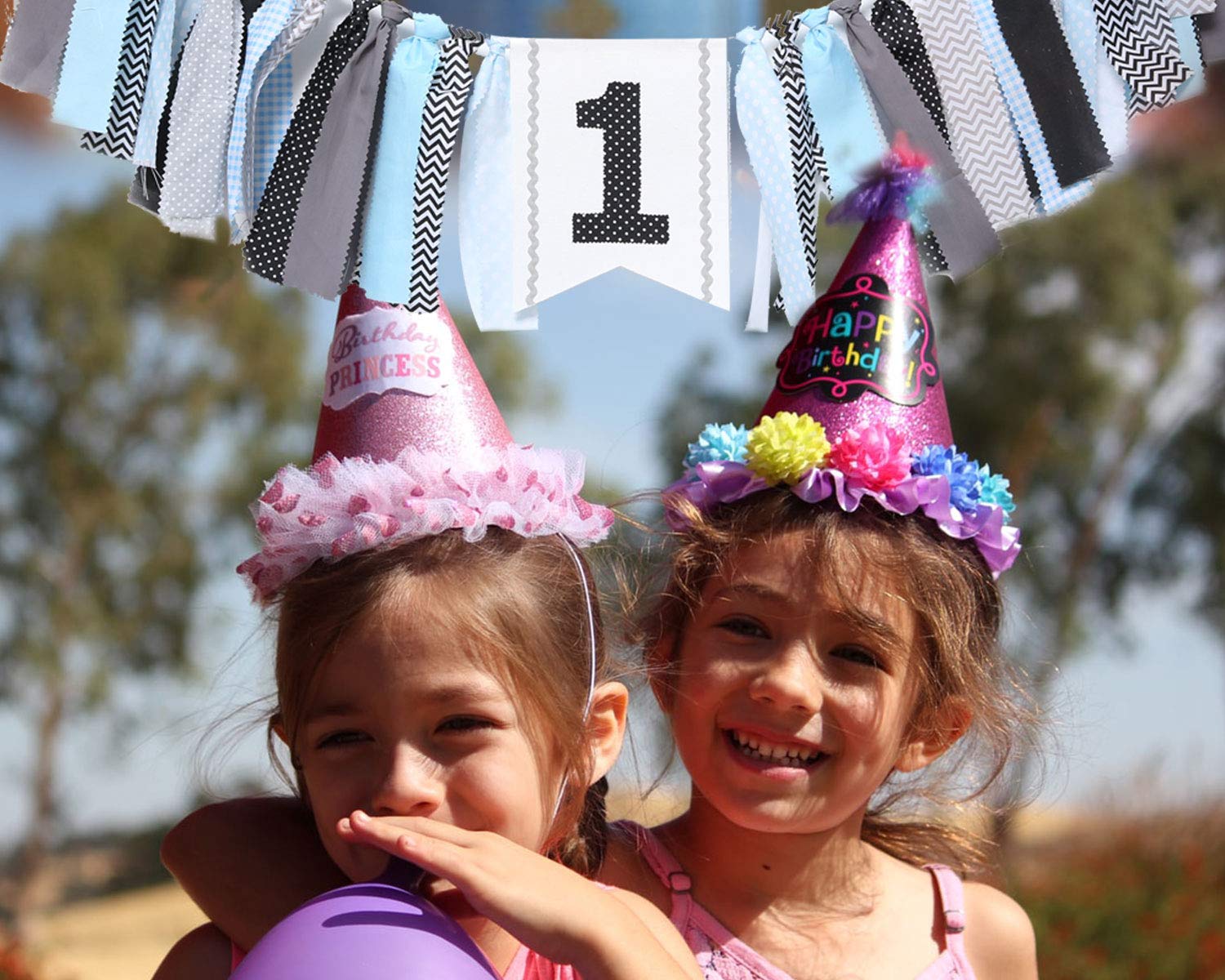 WAOUH 1st Birthday High Chair Banner - First Birthday Party Decorations, Rag Tie Fabric Garland, Photo Booth Props, Birthday Souvenir & Gifts (Black Blue) - Perfect for Baby's Milestone Celebration & Photo Shoots