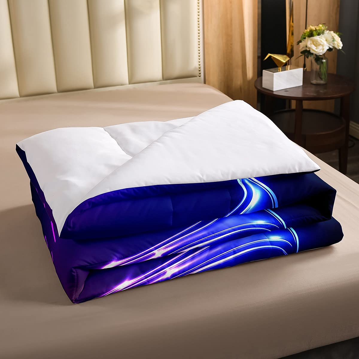 Erosebridal Classic Music Duvet Insert Queen Size - Golden Trumpet Jazz Design Comforter Set for Kids, Boys, Girls & Teens - Glitter Musical Instrument Down Alternative Bedding - Perfect for Bedroom Decor & Music Lover's Room