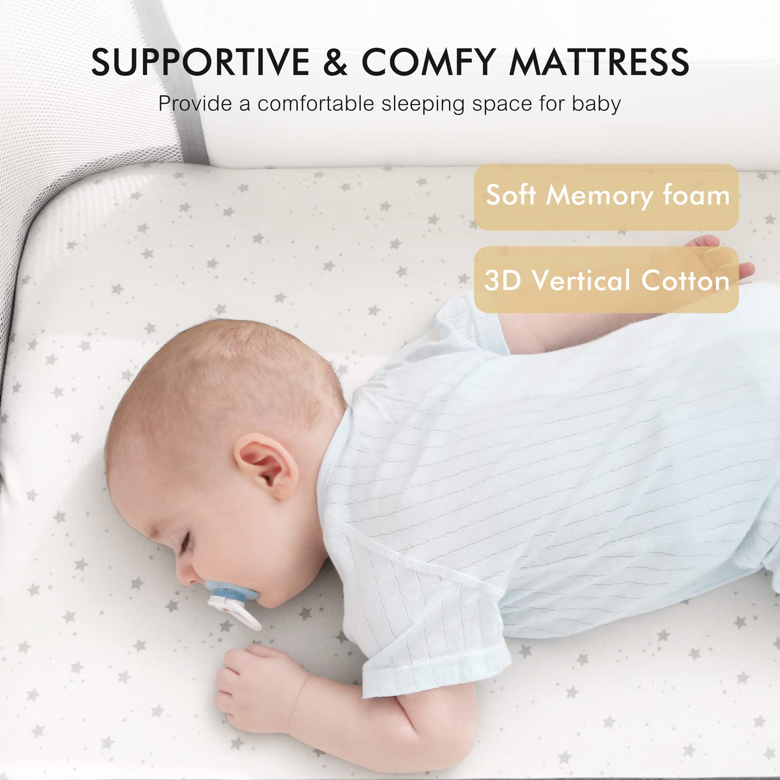 3 in 1 Baby Bassinet with Comfy Mattress - Adjustable Height, Portable Folding Crib with Wheels for Newborns | Bedside Sleeper, Rocking Bassinet for Nursery & Travel | Perfect for Co-Sleeping, Night Feeding & Room Sharing