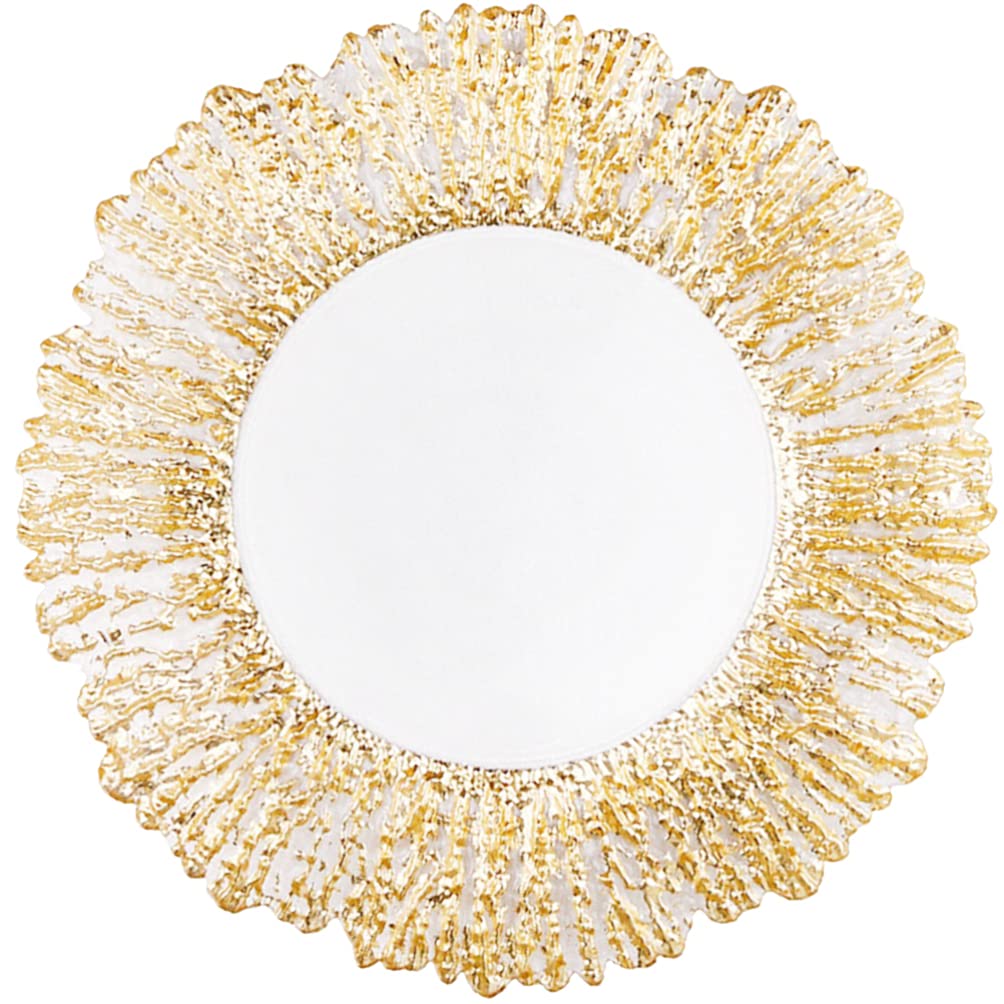 FRCOLOR Gold Glass Salad Plates & Charger Plates - Transparent Dinner Plates for Fruit Serving, Kitchen, Home Decor - Perfect for Parties, Weddings & Holiday Dining