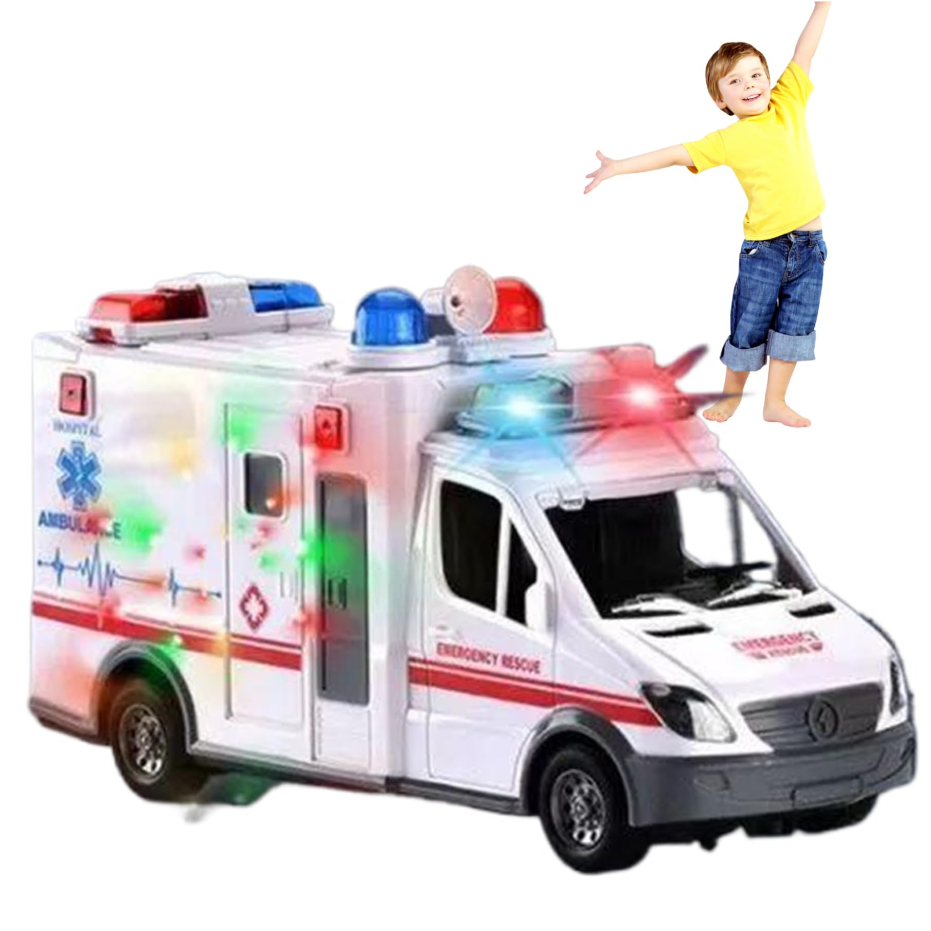 Realistic Ambulance Toy with Music & LED Lights - Educational Emergency Vehicle for Kids Ages 3+ | Promotes Motor Skills & Imagination | Perfect for Role Play, Birthday Gifts & Preschool Learning