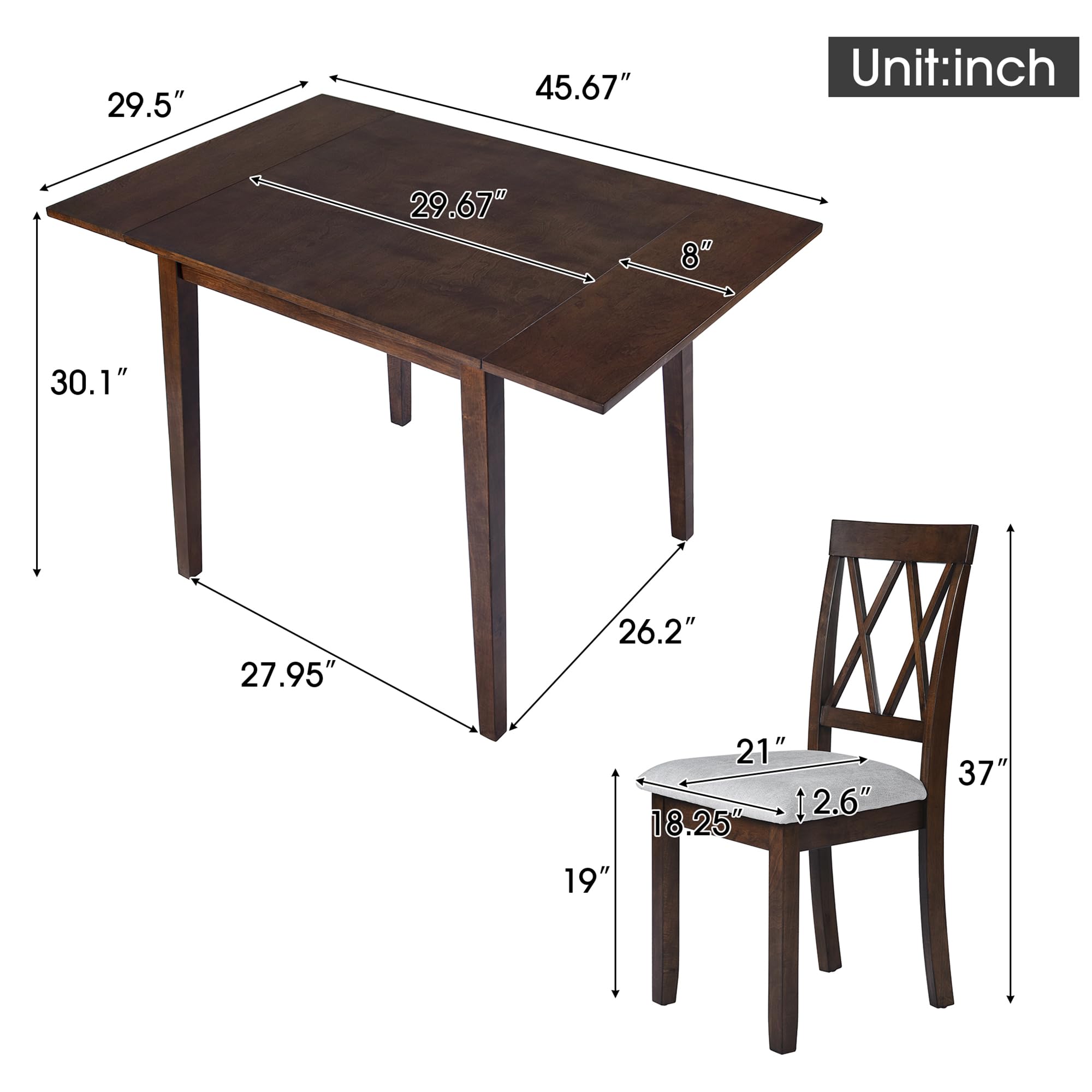 Merax 5-Piece Extendable Dining Table Set with Drop Leaf Table & 4 Padded Chairs - Space-Saving Foldable Design for Small Apartments, Kitchens & Dining Rooms - Rich Brown Finish