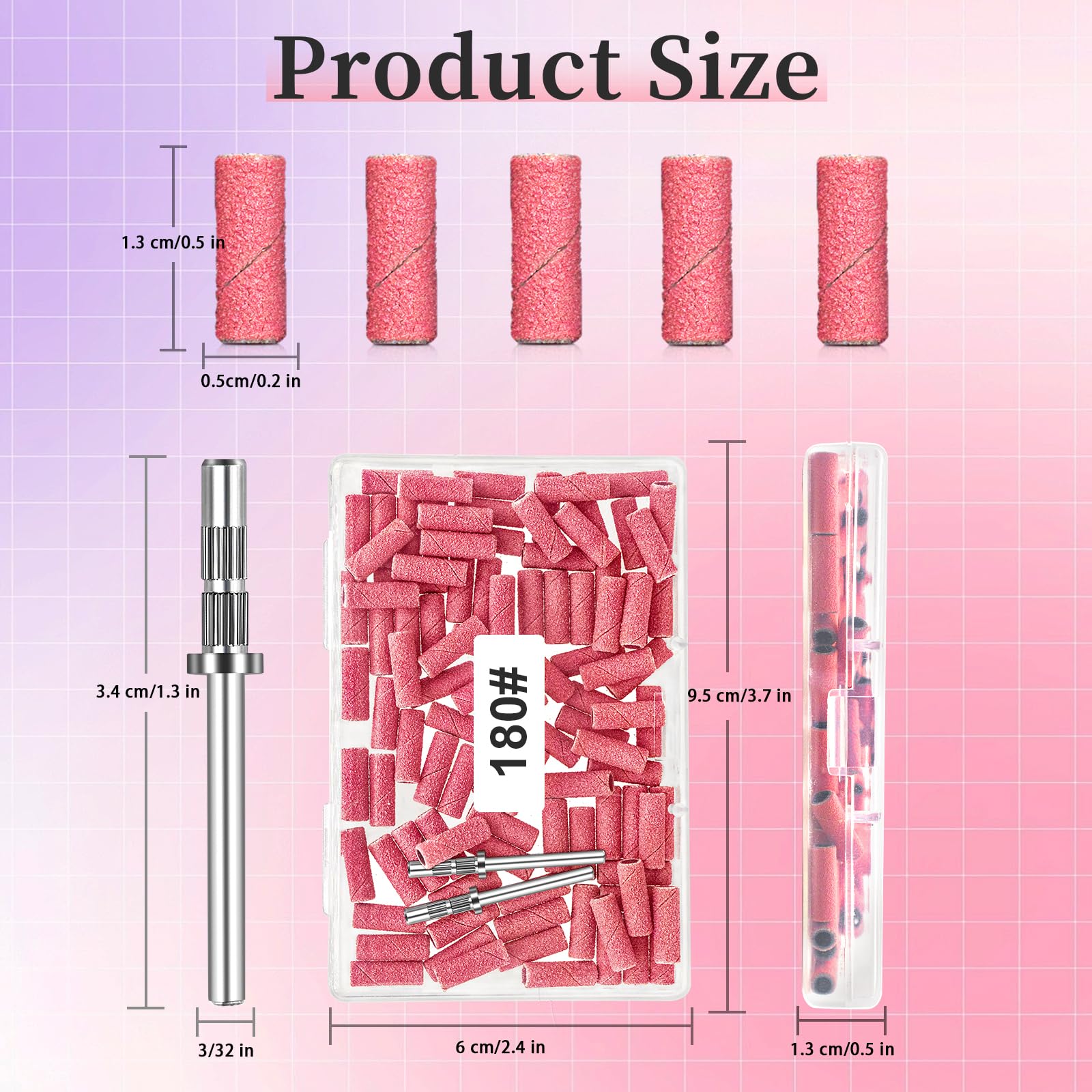 180 Grit Small Nail Sanding Bands - 100 Pcs Pink Sanding Bands for Nails, 3.1mm Nail Drill Bit Included - Fine Grit Sanding Bands for Natural, Acrylic & Gel Nails - Perfect for Manicure, Pedicure & Nail Art