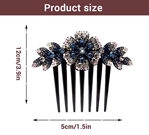 PALAY® Women's Floral Hair Clips - Crystal Barrettes & Hair Combs for Girls & Women, Elegant Bridal Hair Accessories (Dark Blue) | Perfect for Weddings, Parties & Everyday Styling