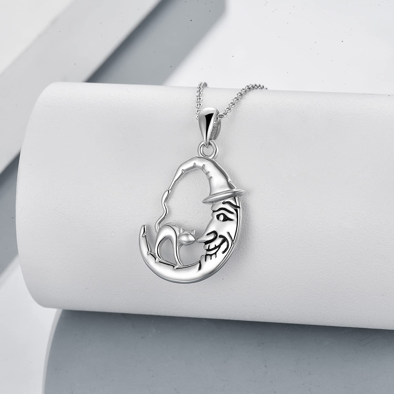925 Sterling Silver Cat on Moon Pendant Necklace - Elegant Jewelry Gift for Women & Men | Perfect for Birthdays, Anniversaries & Cat Lovers