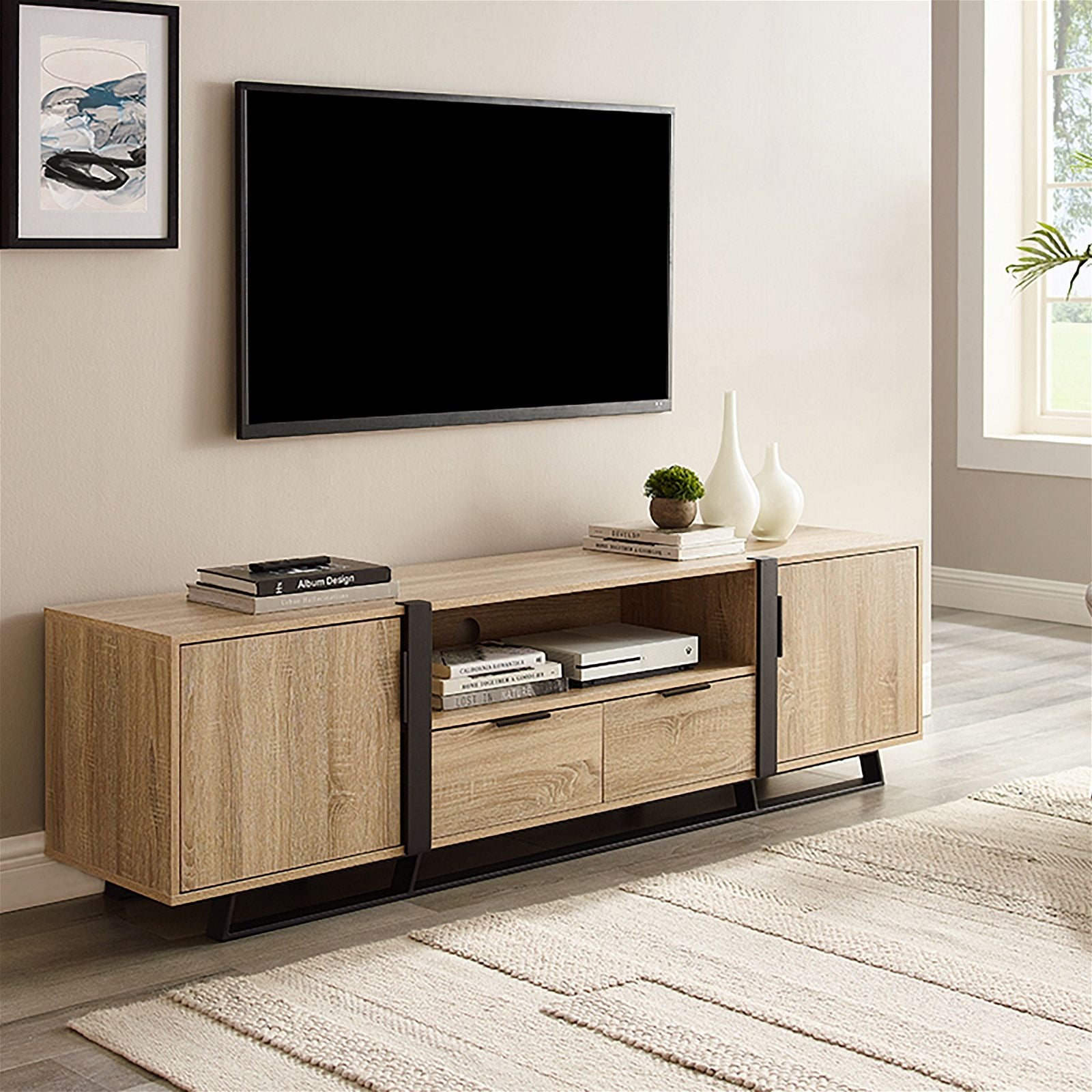Criterion Oak CAPRI Entertainment Unit - Modern TV Stand & Media Cabinet for Living Room, Bedroom, Home Theater Setup