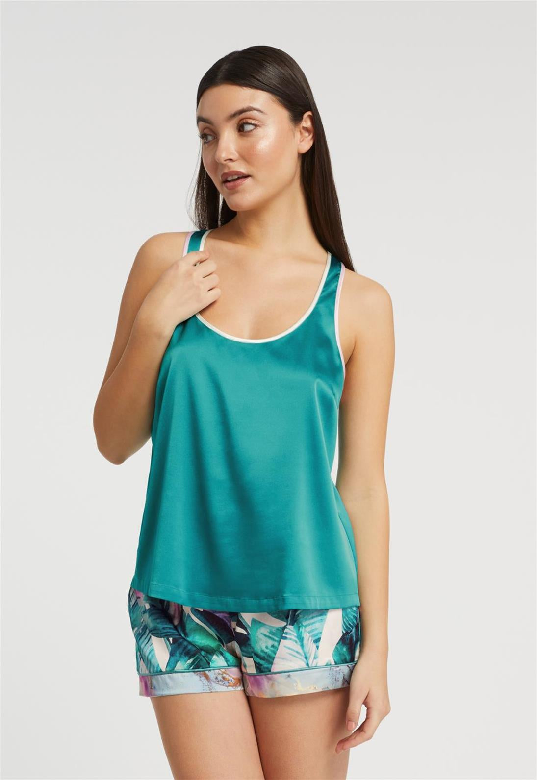 Beverly Hills Hotel Silk Racerback Tank Top & Cuffed Shorts Set - Luxury Loungewear for Women | Perfect for Vacation, Spa Days & Summer Outfits