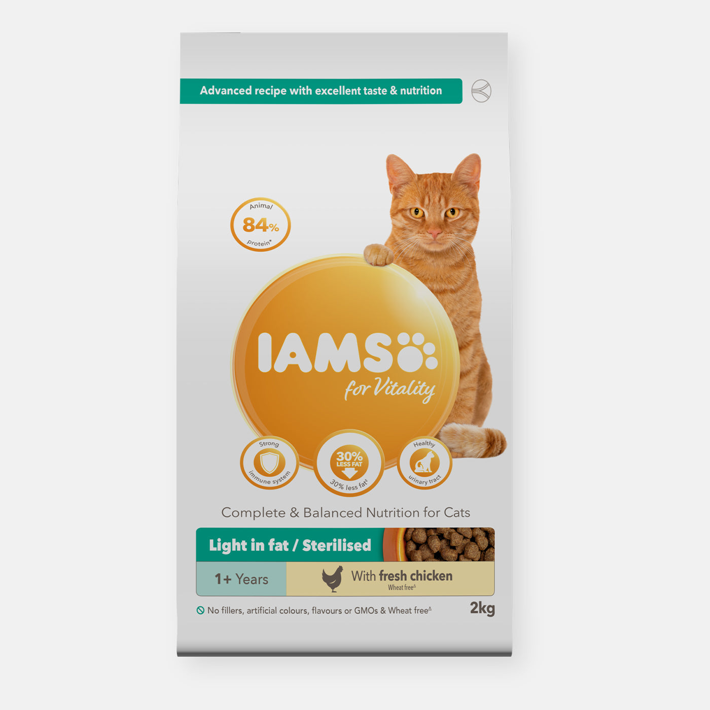 IAMS Vitality Light/Sterilized Dry Cat Food with Fresh Chicken - 2KG Bag for Weight Management & Healthy Digestion | Perfect for Indoor Cats & Senior Felines