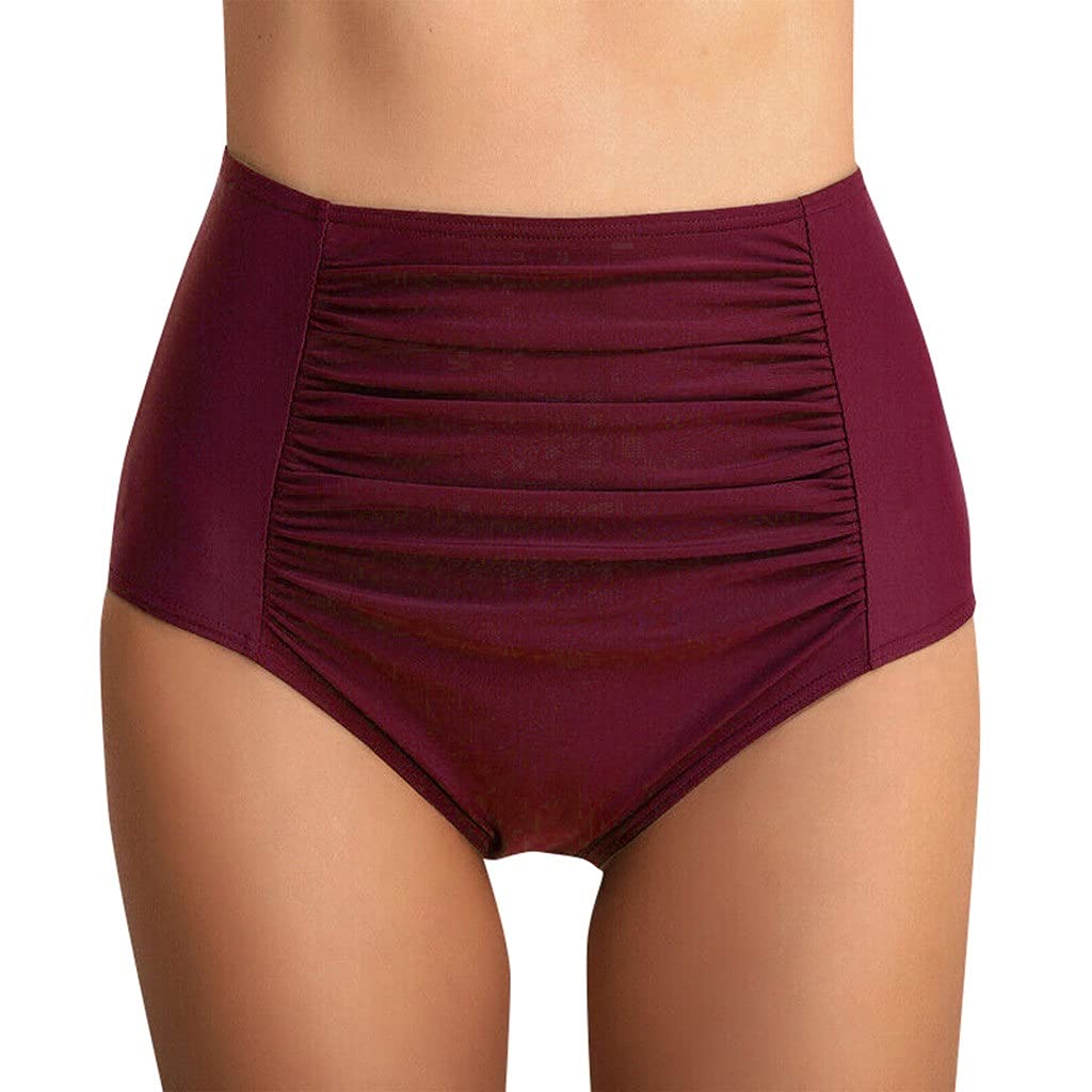 Women's High Waist Ruched Bikini Bottoms - Tummy Control Swim Shorts & Beachwear | Red Large | Perfect for Swimming, Vacation & Summer Activities