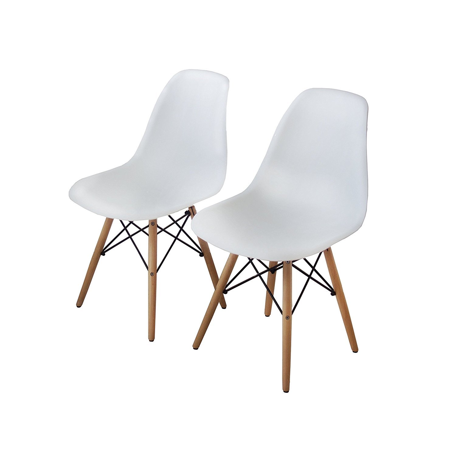 Mid Century Modern Dining Chairs Set of 2 - White Wooden Legs Accent Chairs for Kitchen, Dining Room & Breakfast Nook - Buschman