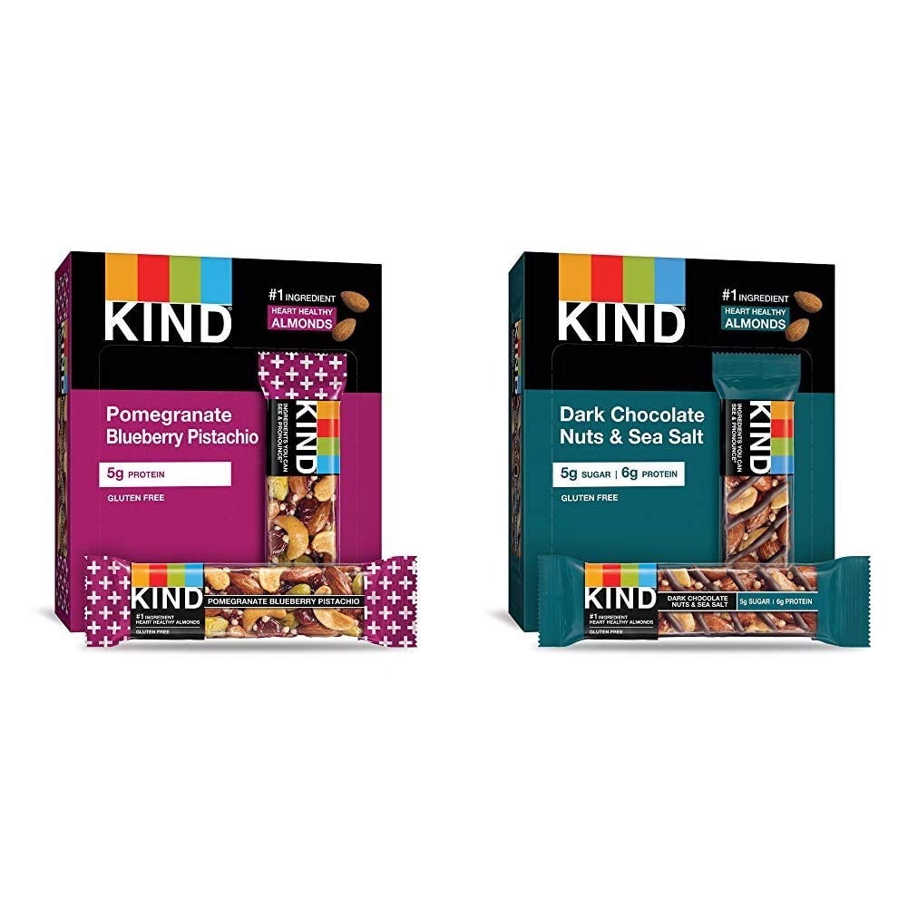 KIND Bars, Pomegranate Blueberry Pistachio + Dark Chocolate Nuts & Sea Salt - Gluten Free Healthy Snacks (12 Count) | Perfect for On-the-Go Energy, Workout Fuel & Office Snacking