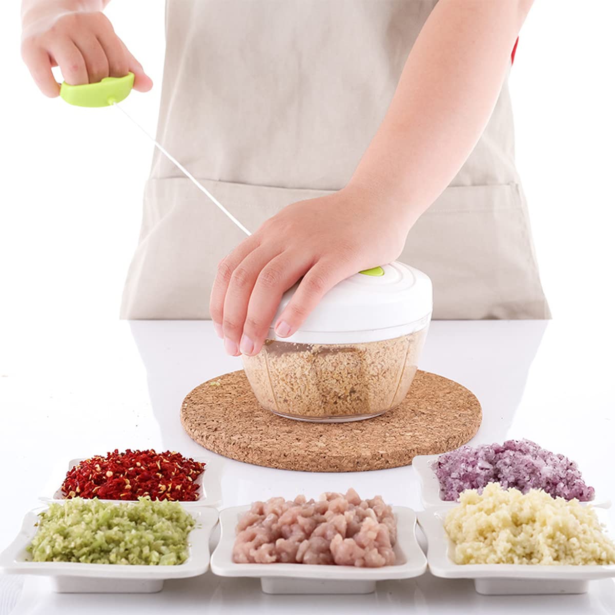 Premium Manual Food Chopper - Hand Pull Rope Mechanism for Vegetables, Fruits, Nuts & Onions | 500ml/550ml Kitchen Gadget for Meal Prep, Baby Food & Quick Dicing | Perfect for Camping, Small Kitchens & Healthy Cooking