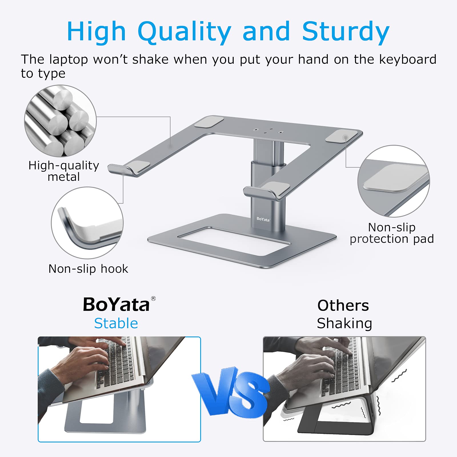 BoYata Adjustable Laptop Stand - Ergonomic Aluminum Computer Riser for MacBook Pro/Air, Dell, Lenovo, HP & Samsung (11-17 Inch) | Portable Desktop Notebook Holder for Home Office, Gaming & Workstation Setup
