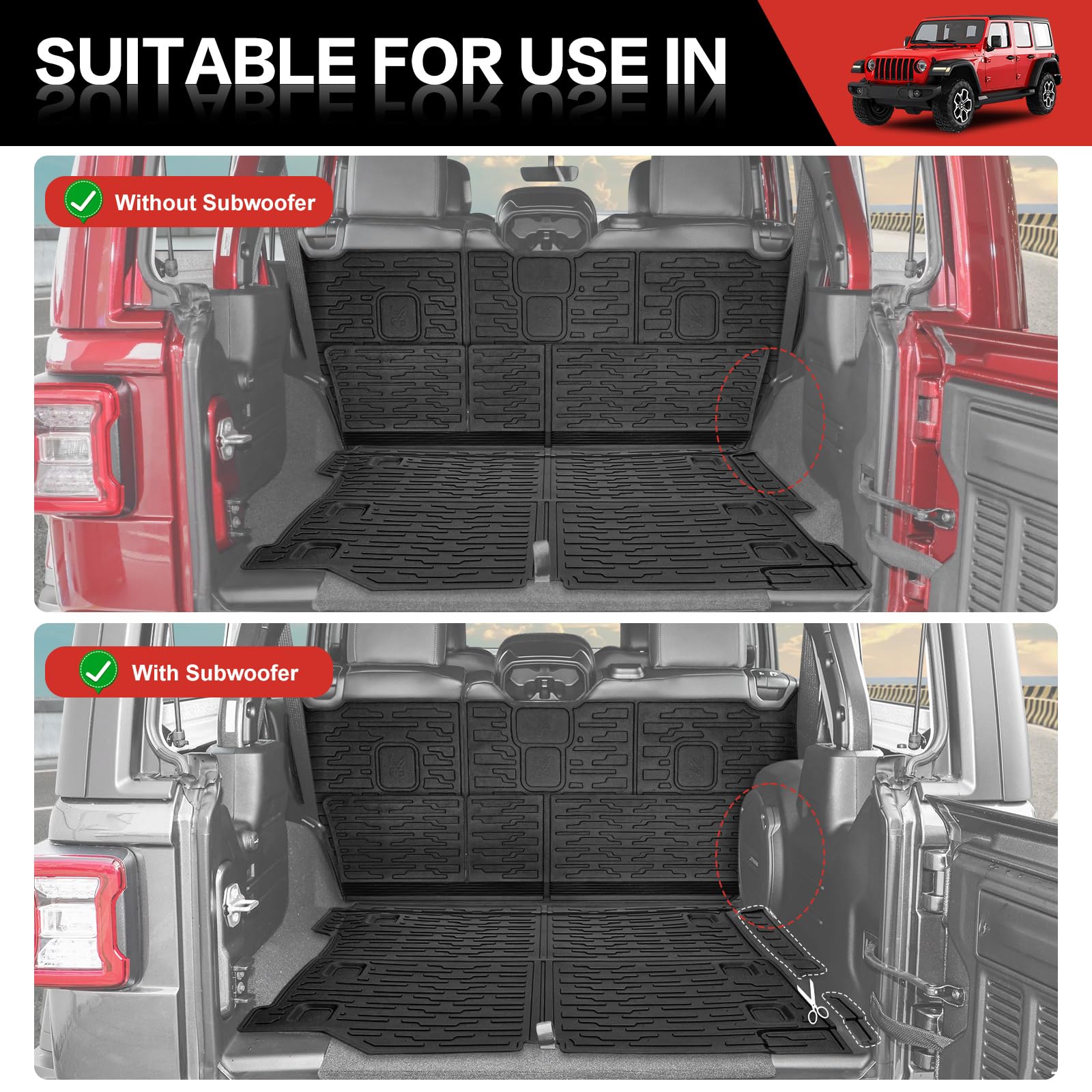 **2018-2024 Jeep Wrangler JL Unlimited 4-Door 4X4 Cargo Liner & Seat Back Cover Set - Heavy Duty TPE Cargo Mat & Backrest Protector for Jeep Wrangler JL/JLU Accessories - Perfect for Off-Roading, Camping & Pet Transport**
