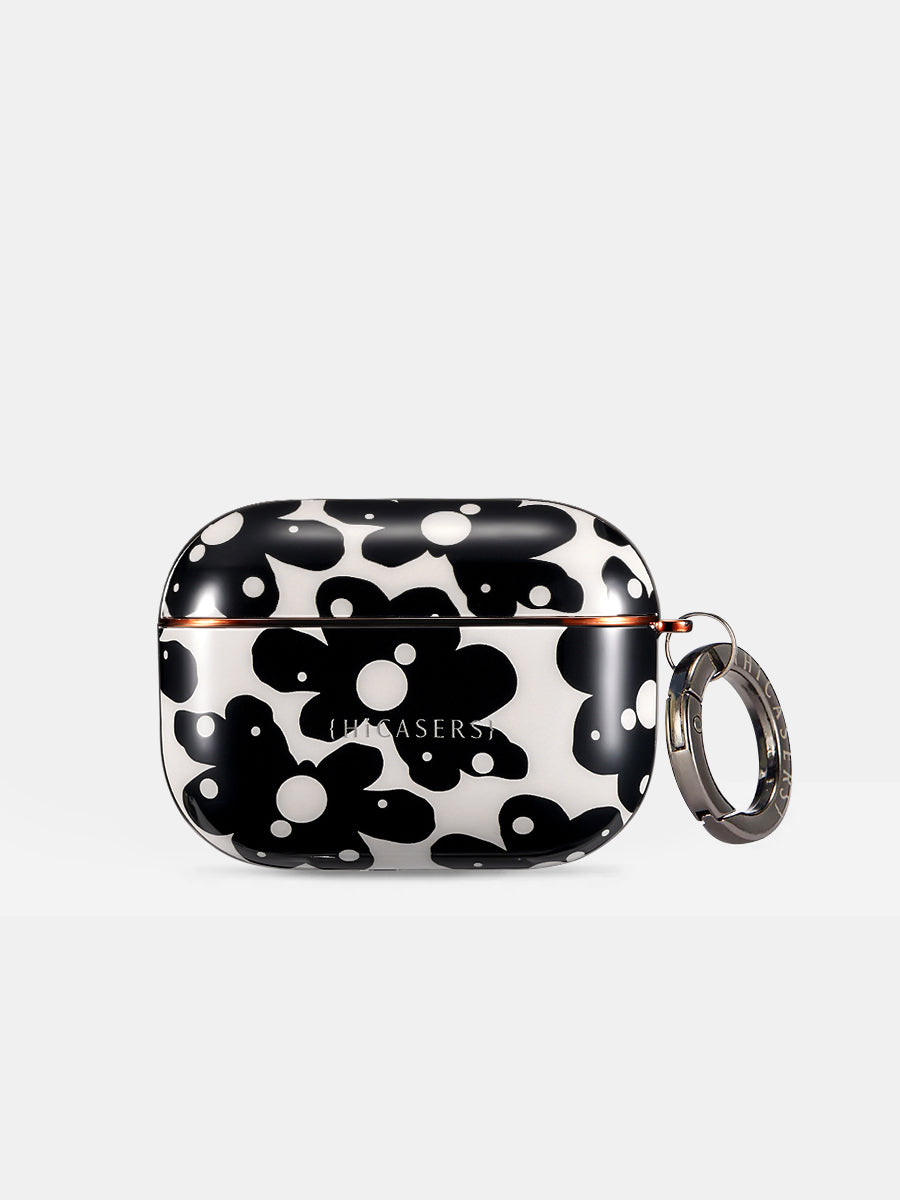 Black Floral and Raindrop AirPods Case - Pale Brown | Stylish Protective Cover for AirPods 1/2/3 | Perfect for Everyday Use, Travel & Gifts