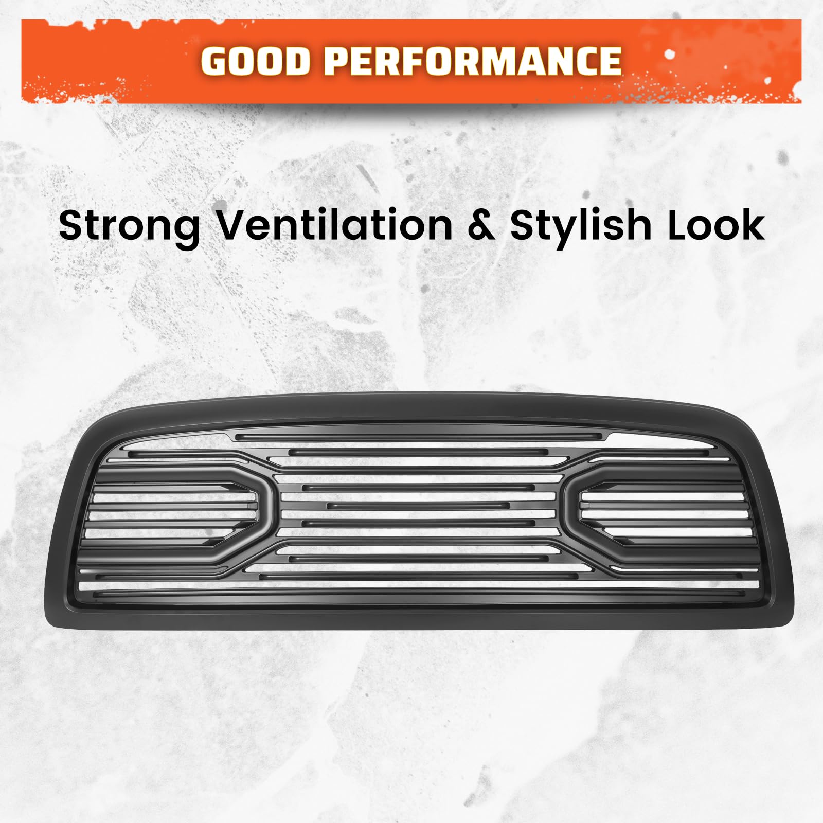 ECOTRIC Black Front Hood Bumper Grille Grill for 2009-2012 Dodge Ram 1500 (Without Lights) - Durable Replacement for Off-Road & Daily Driving