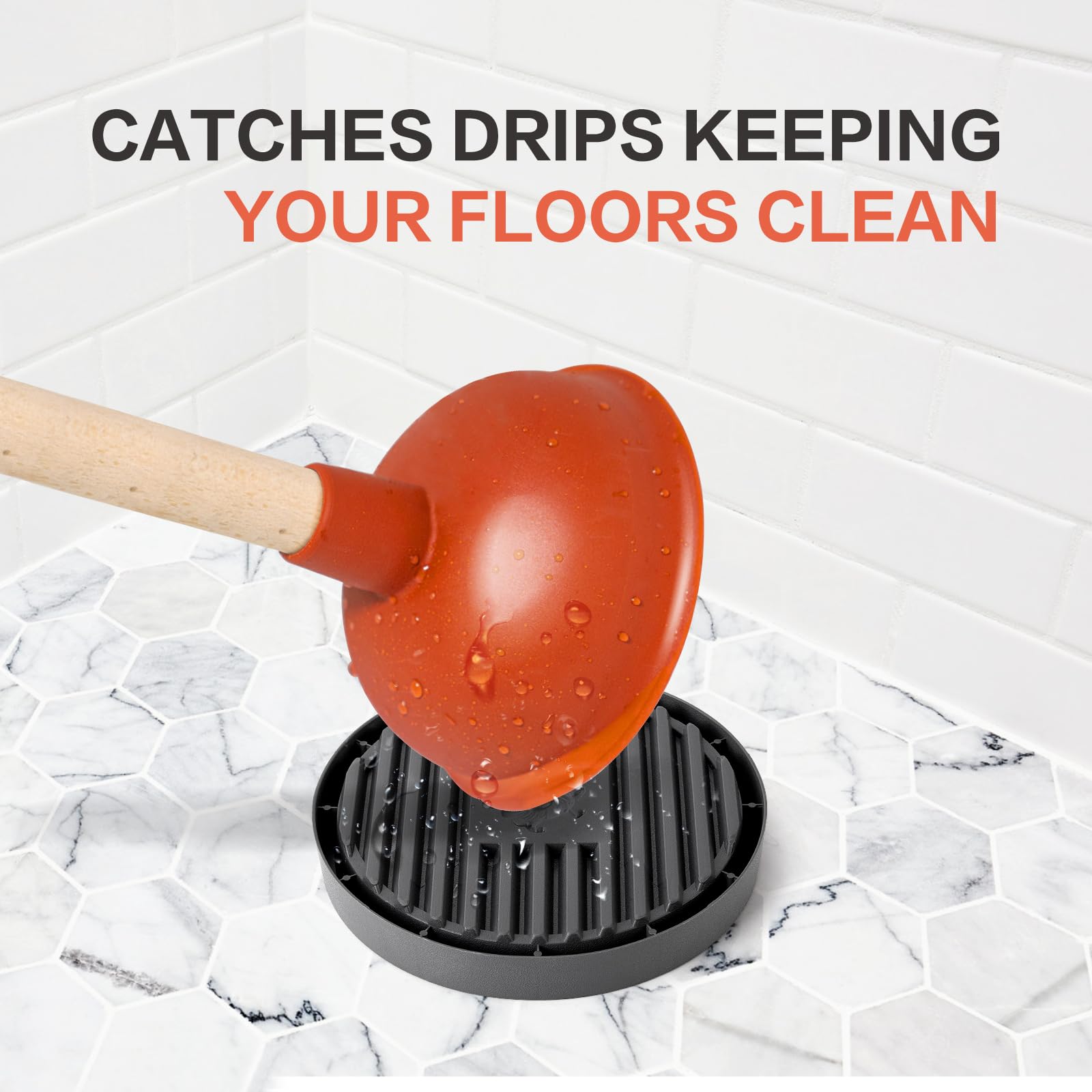 Toilet Plunger Holder & Drying Tray - Non-Slip Plunger Mat with Quick-Dry Design - Catches Drips & Wicks Water Away - Perfect for Bathroom, Kitchen, or Utility Room (Gray)