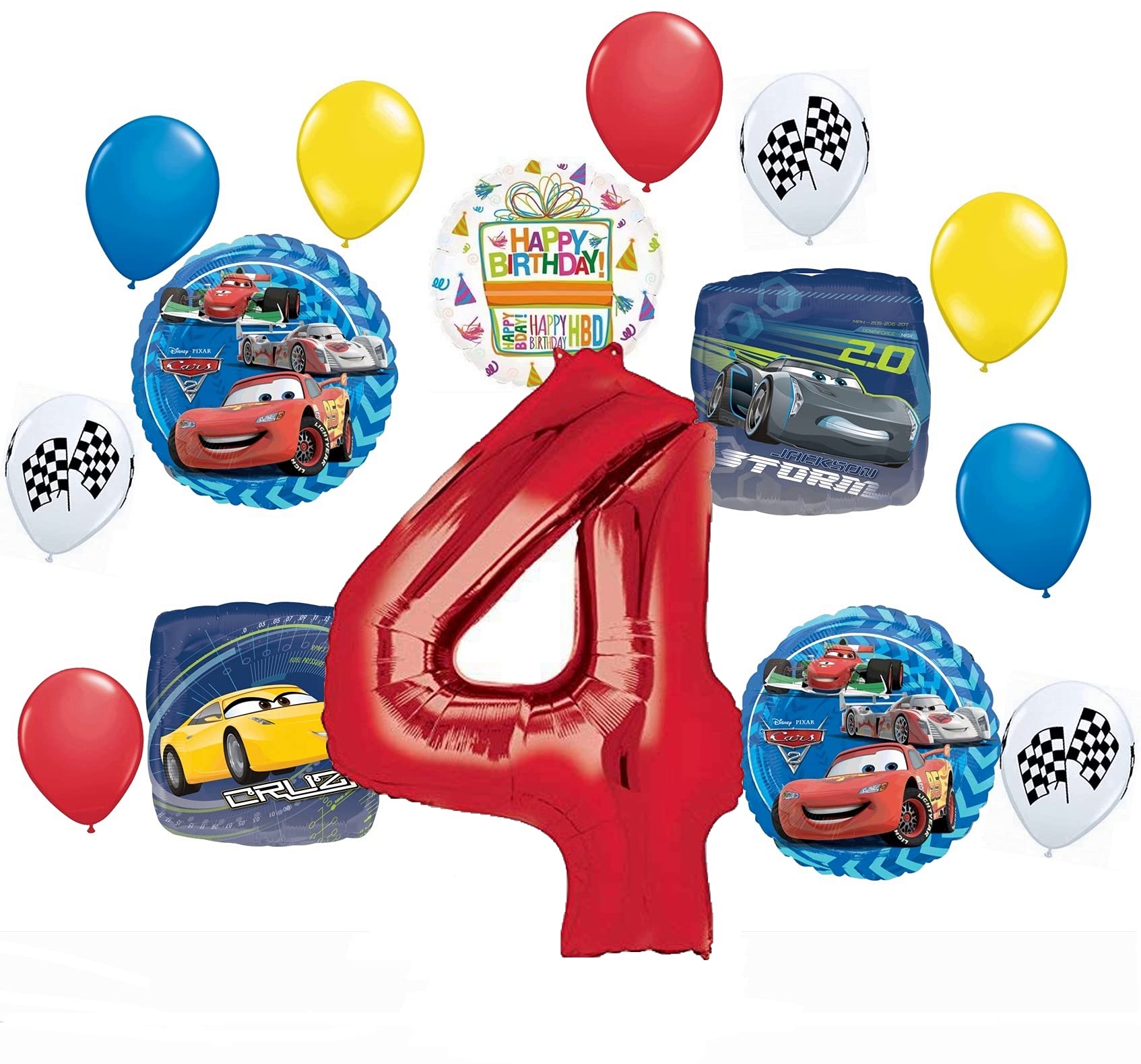 Lightning McQueen Cars Party Supplies - 15-Piece Balloon Bouquet Decorations for 4th Birthday & Disney Themed Celebrations | Perfect for Kids Birthday Parties, Baby Showers & Disney Movie Nights