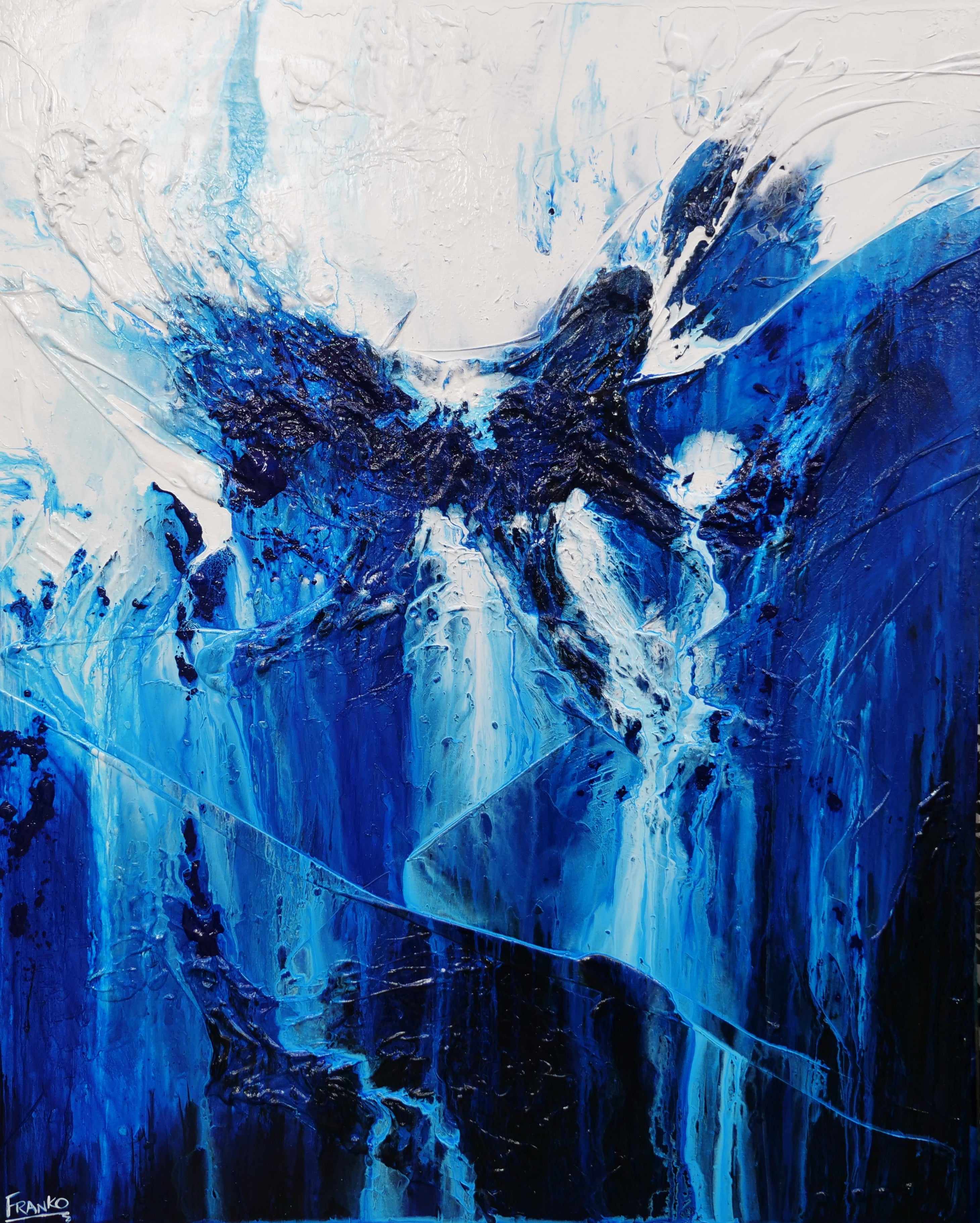 Blueberry Falls 120cm x 150cm Blue White Textured Abstract Canvas Wall Art - Perfect for Living Room, Bedroom & Office Decor