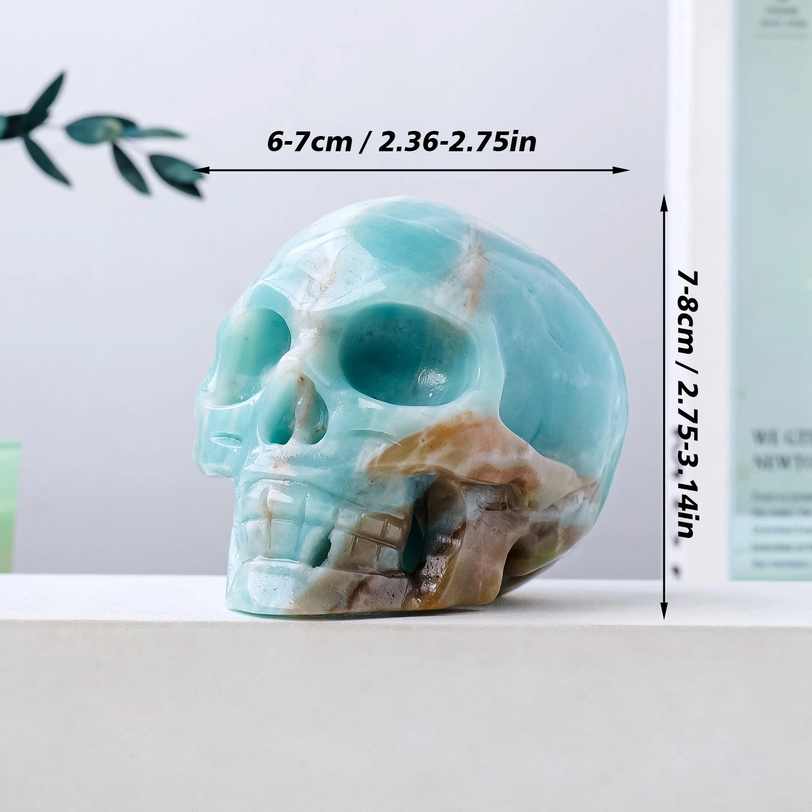 1PC Natural Blue Sky Amazonite Healing Crystal Skull - Feng Shui Stone for Positive Energy, Meditation & Home Decor - Perfect for Spiritual Healing, Office Desk & Gift Giving