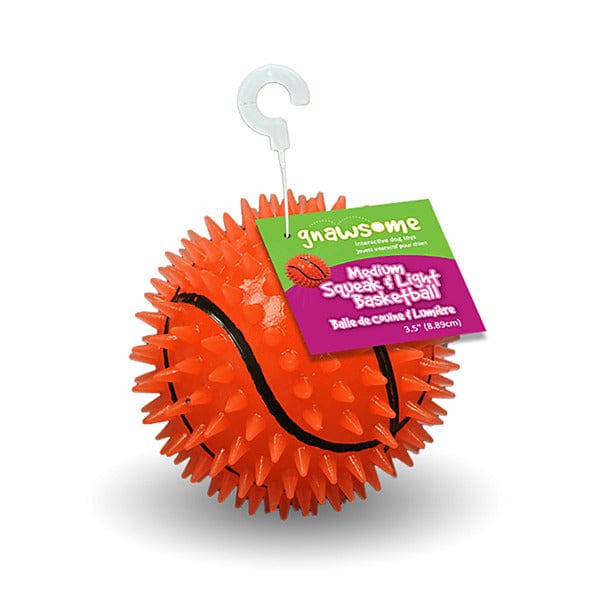 Gnawsome Squeak & Light Basketball Dog Toy - Interactive Chew Toy for Puppies and Small Dogs - Perfect for Indoor Play, Fetch, and Training Sessions