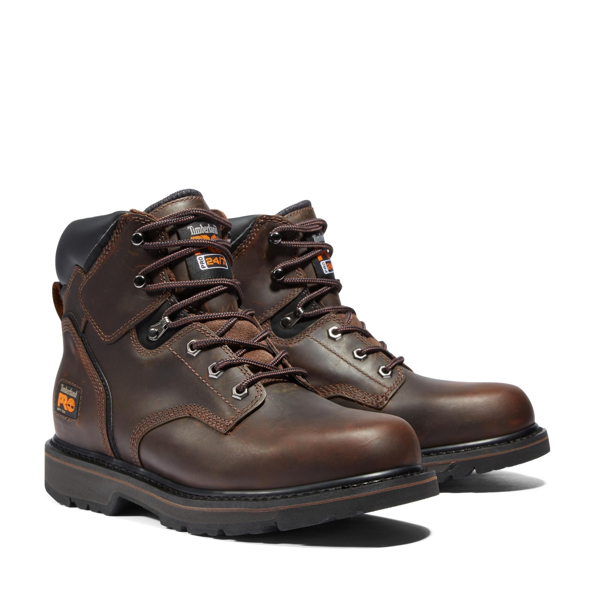 Pit Boss 6 Inch Soft Toe Work Boots for Men - Comfortable Brown Leather Safety Shoes for Construction, Hiking & Outdoor Work
