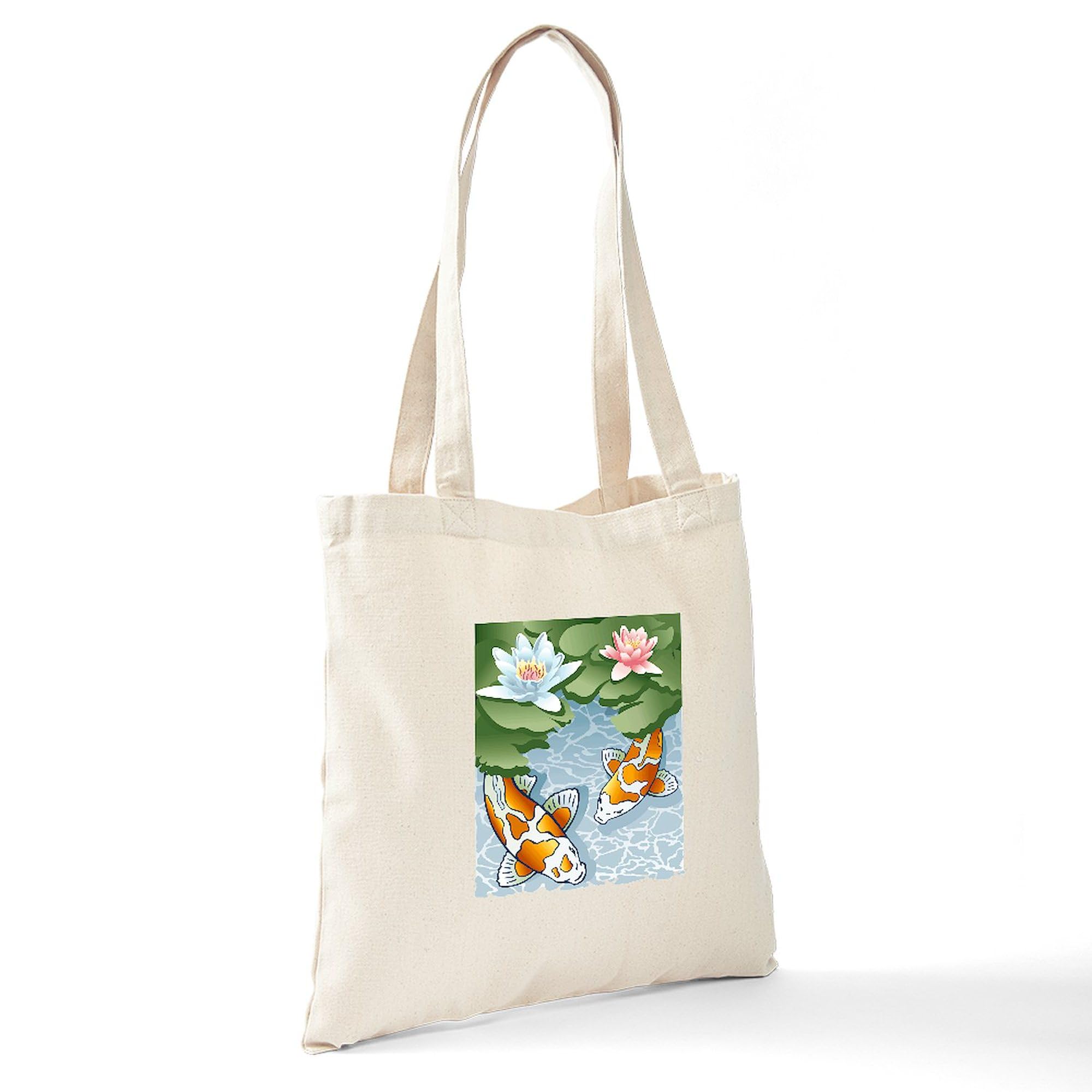 KOI POND Tote Bag - Natural Canvas Reusable Shopping Bag for Women & Men - Eco-Friendly Grocery Tote for Beach, Market & Daily Use