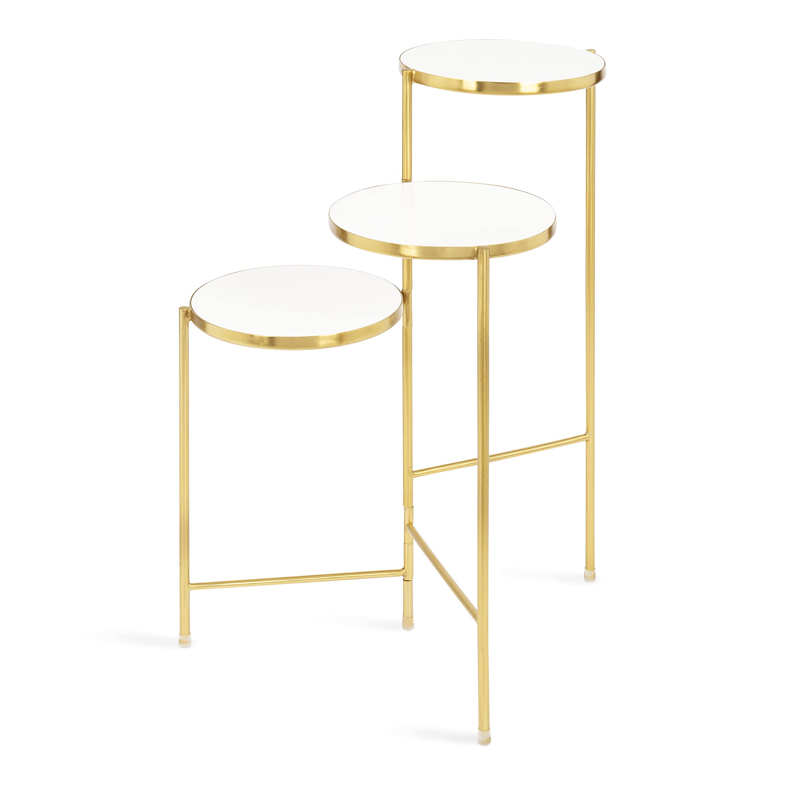 Kate and Laurel Fields Modern Tri-Level Plant Stand - White & Gold Wood & Metal Multi-Tiered Planter (10