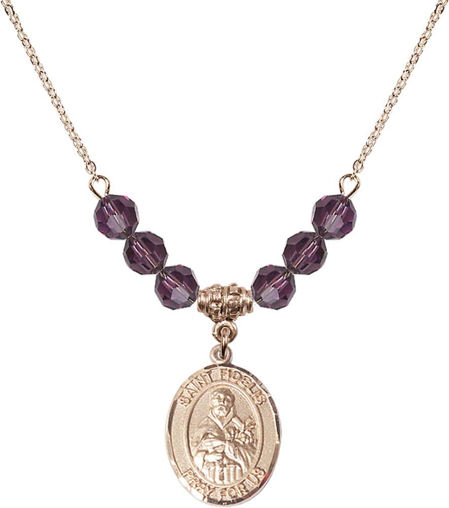Bonyak 18K Gold Plated Hamilton Necklace with 6mm Purple Amethyst Birthstone Beads & Saint Fidelis Charm - Elegant February Birthday Gift for Women, Perfect for Valentine's Day, Anniversary & Special Occasions