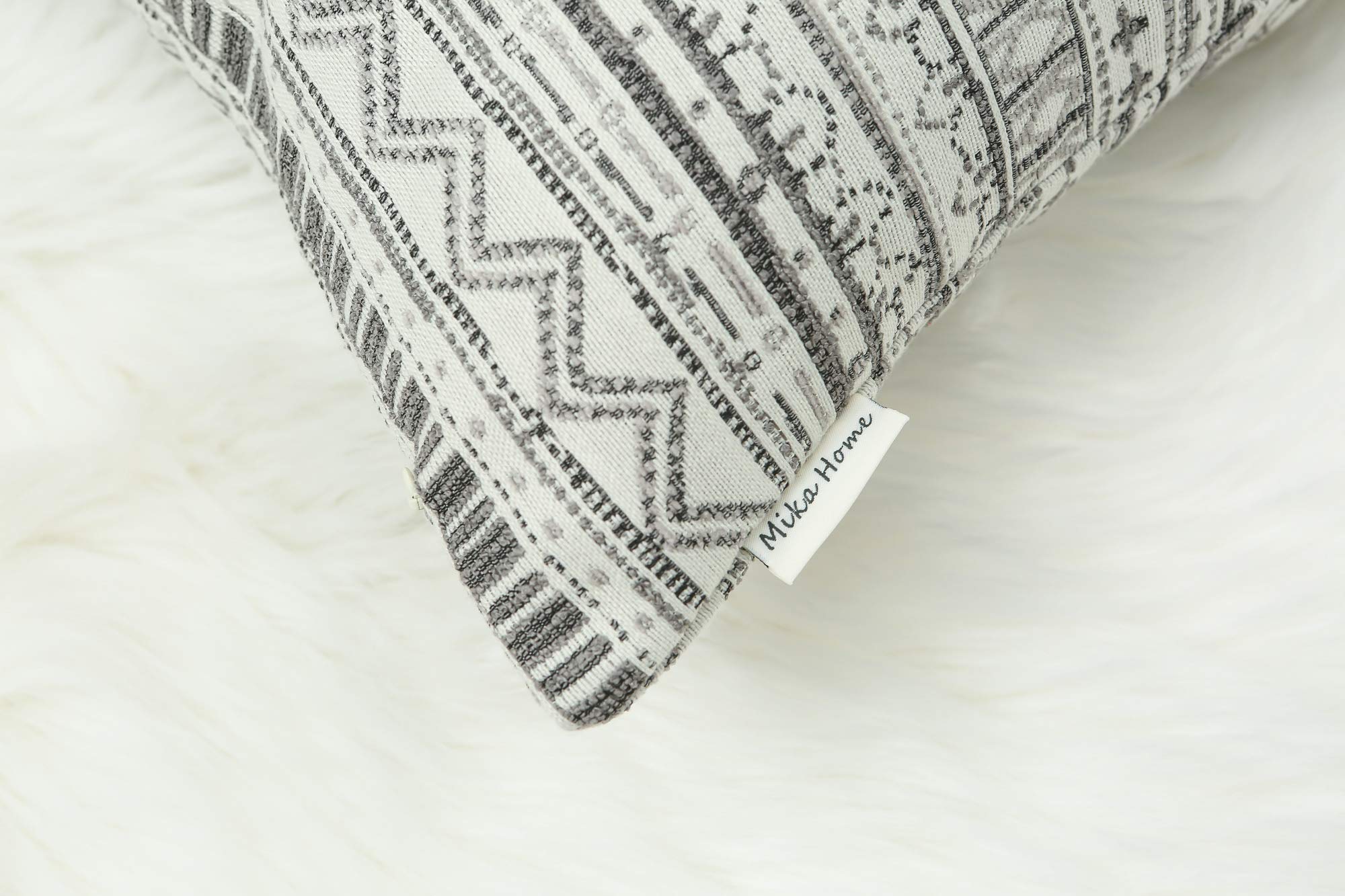 2 Pack Bohemian Striped Geometric Throw Pillow Covers 20x20 Inches - Gray & Cream Decorative Sofa Couch Bed Pillow Cases for Living Room, Bedroom & Home Decor
