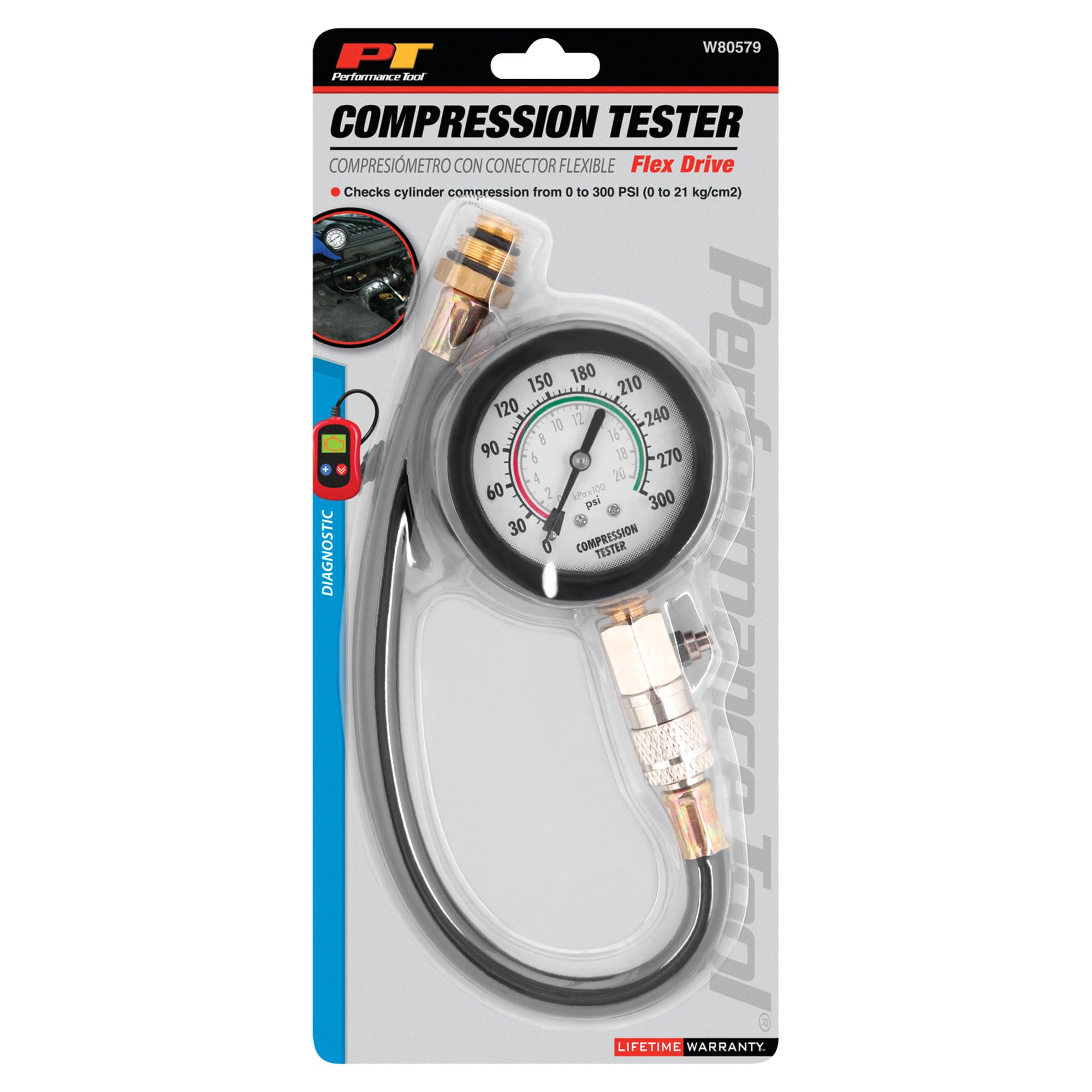 Performance Tool W80579 Flex Drive Compression Tester Kit - Professional Automotive Engine Diagnostic Tool for Mechanics | Perfect for Engine Performance Testing & Maintenance