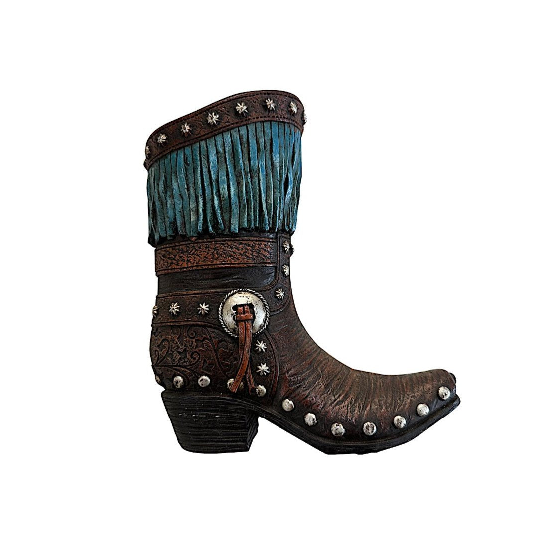 Turquoise Western Boot Pencil Holder with Tassels - Unique Desk Organizer for Office & School Supplies | Perfect for Cowboy Theme Decor & Gift Ideas