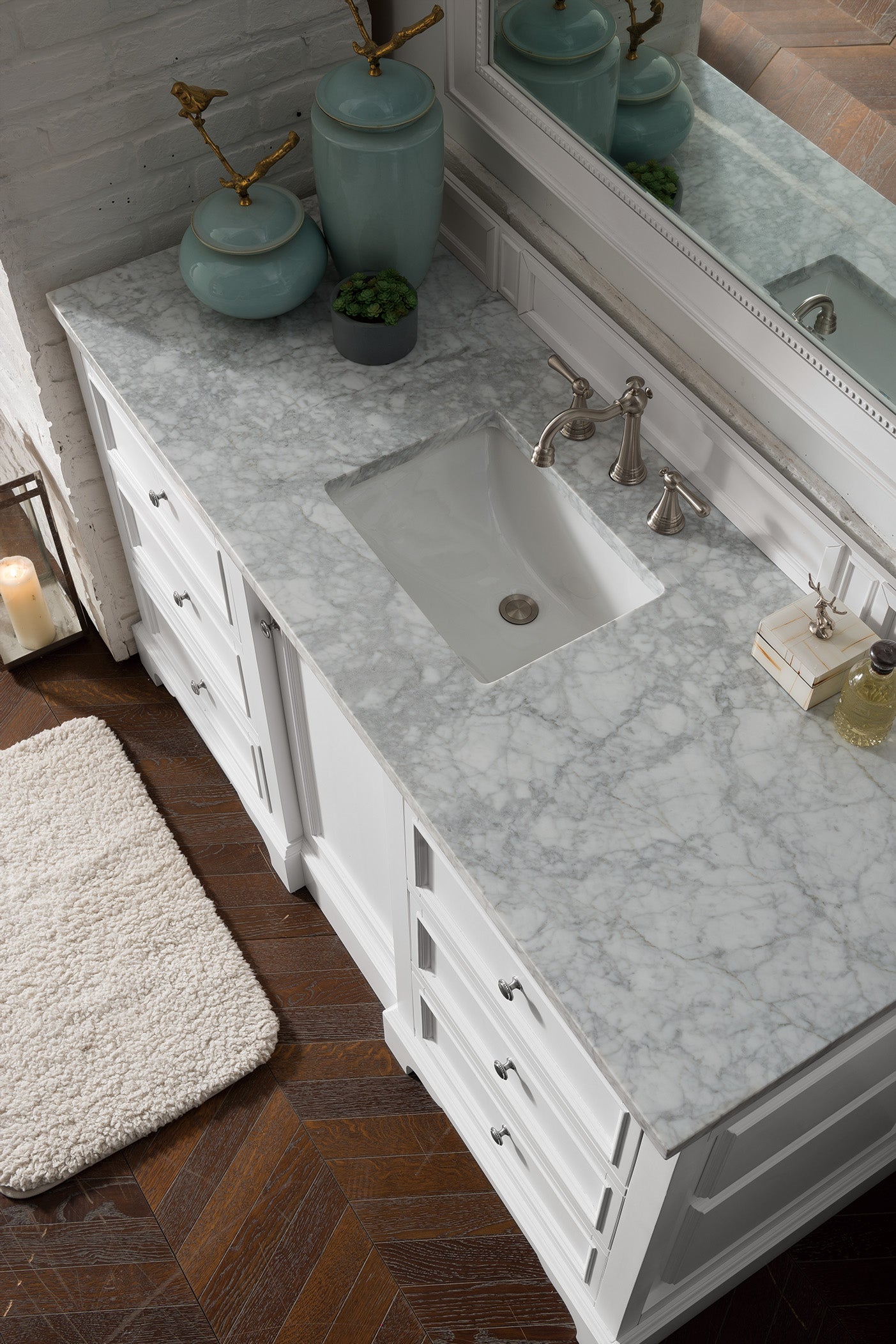 De Soto 60-Inch Single Bathroom Vanity with 3CM Carrara Marble Top in Bright White - Perfect for Modern Master Bathrooms & Powder Rooms