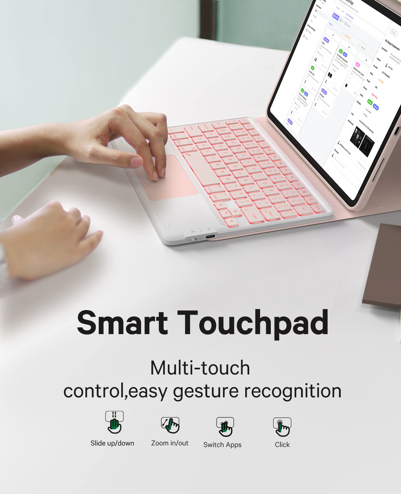 GreenLaw Stain Resistant Keyboard Case for iPad Air 11 inch (M2) - 7-Color Backlit, Smart Trackpad, Waterproof Cover, Rechargeable Keyboard Compatible with iPad Pro 11