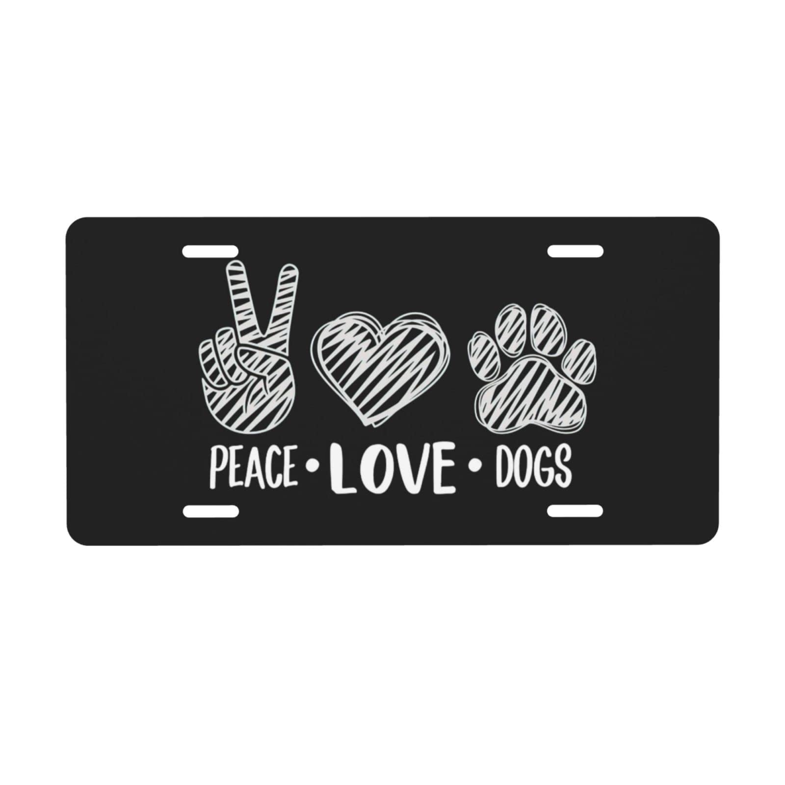 Snowmolle Peace Love Dog Paw Aluminum License Plate Cover - 6x12 Inch Novelty Car Tag for Men, Women, Boys & Girls - Perfect for Front Bumper Decoration, Pet Lover Gifts & Custom Vanity Plates