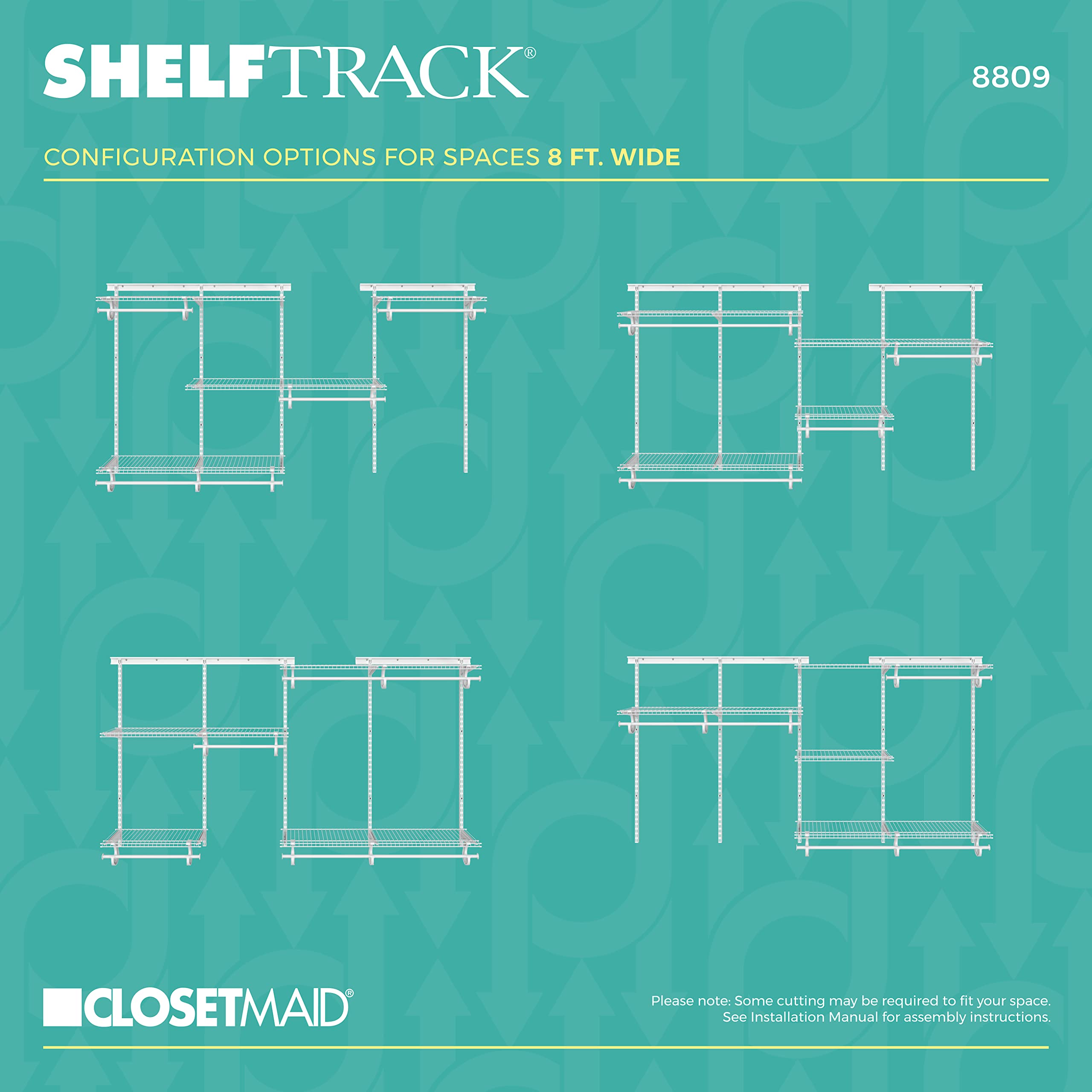 ClosetMaid Adjustable Wire Closet Organizer System 5-8 Feet with Shelves & Clothes Rods - Durable Steel Closet Storage Solution for Bedroom, Walk-in Closet & Home Organization (White)