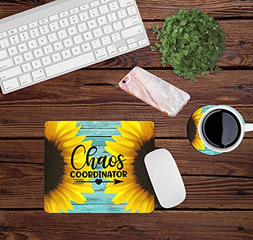 Cute Teal Sunflower Mouse Pad - Non-Slip Square Small Mouse Mat with Free Matching Coaster for Laptop & Computer | Portable Office Desk Accessory for Women | Perfect for Work, Gaming & Home Office Use